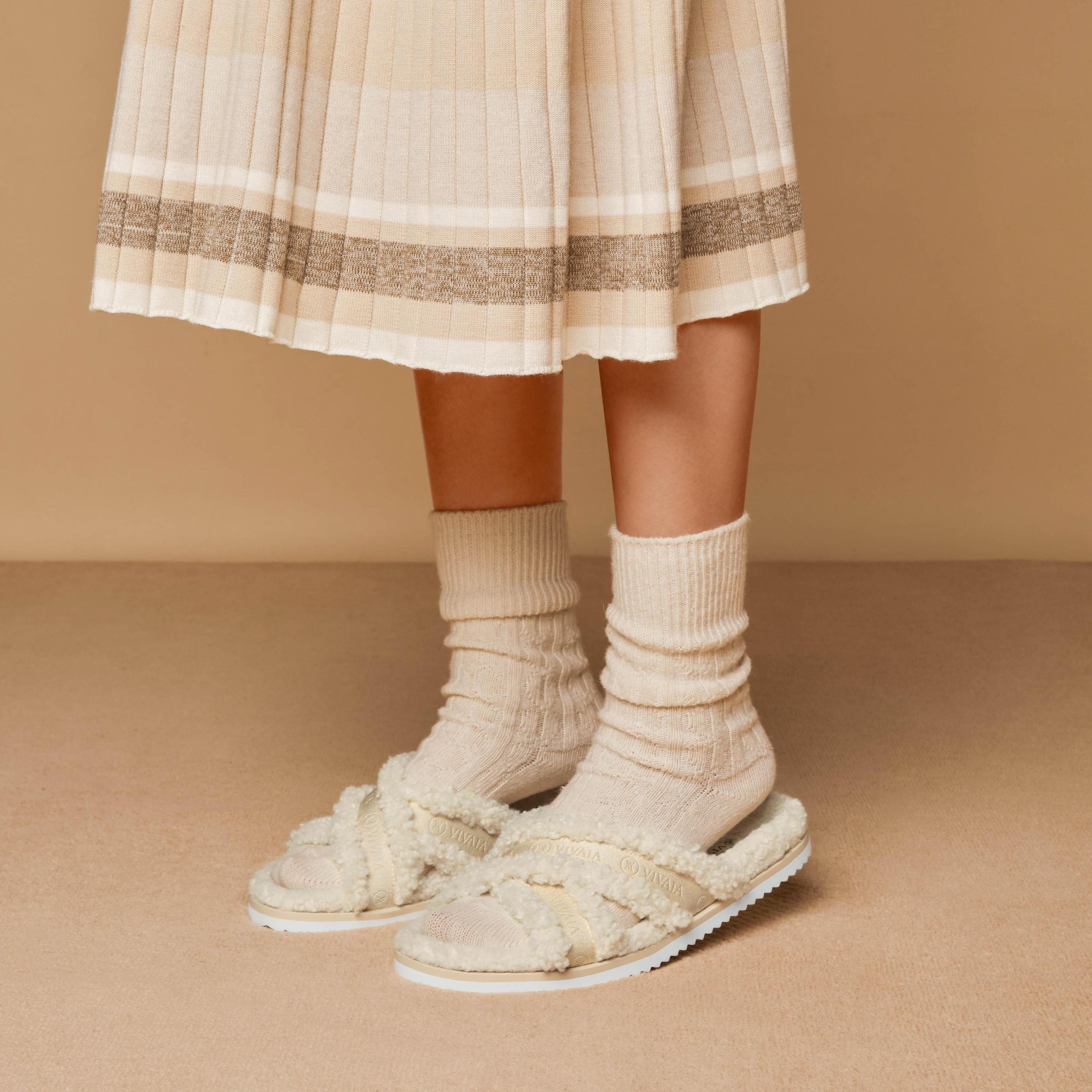 Furry Criss-Cross Strap Slippers (Hannah) Product Image