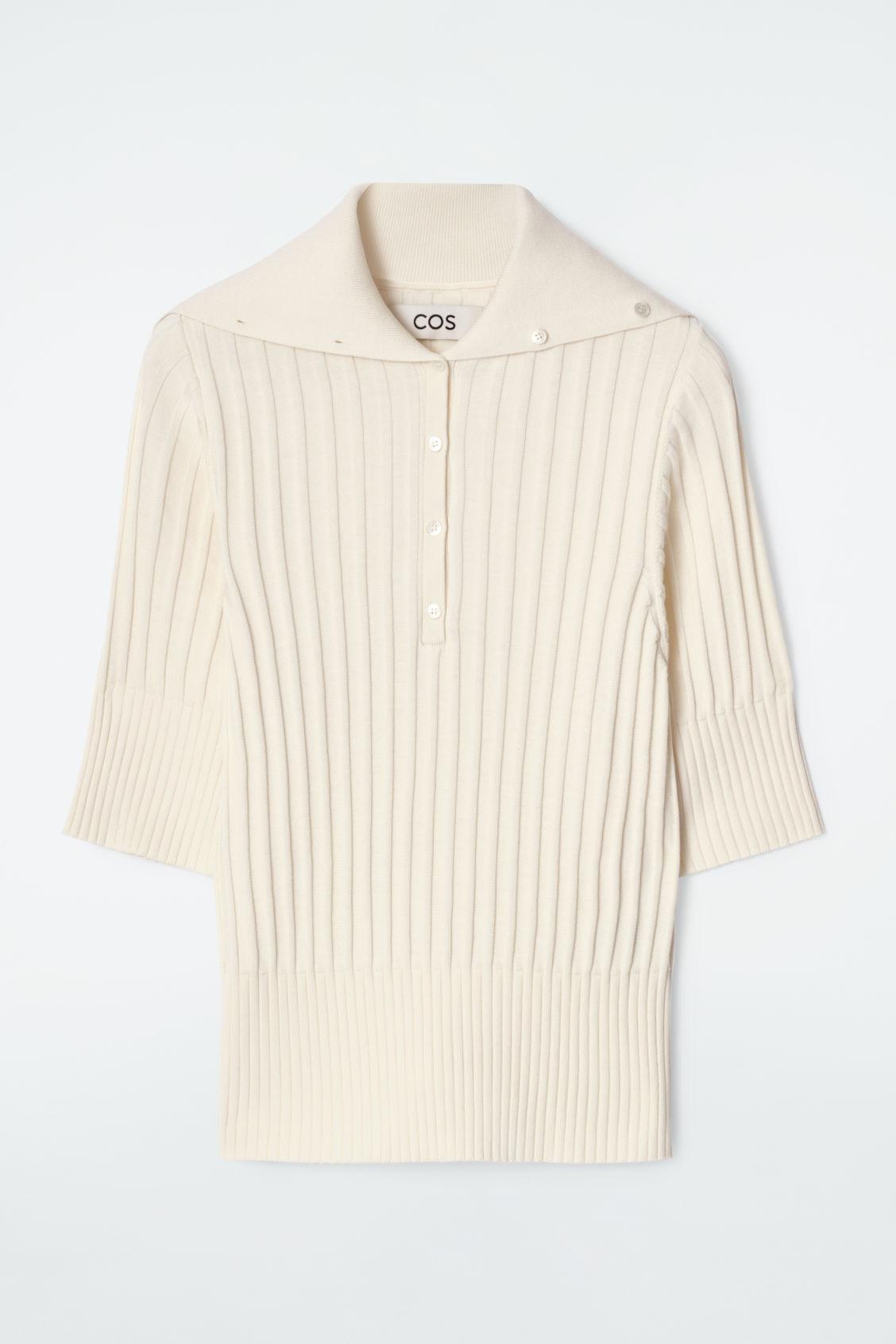 RIB-KNIT SILK POLO TOP Product Image