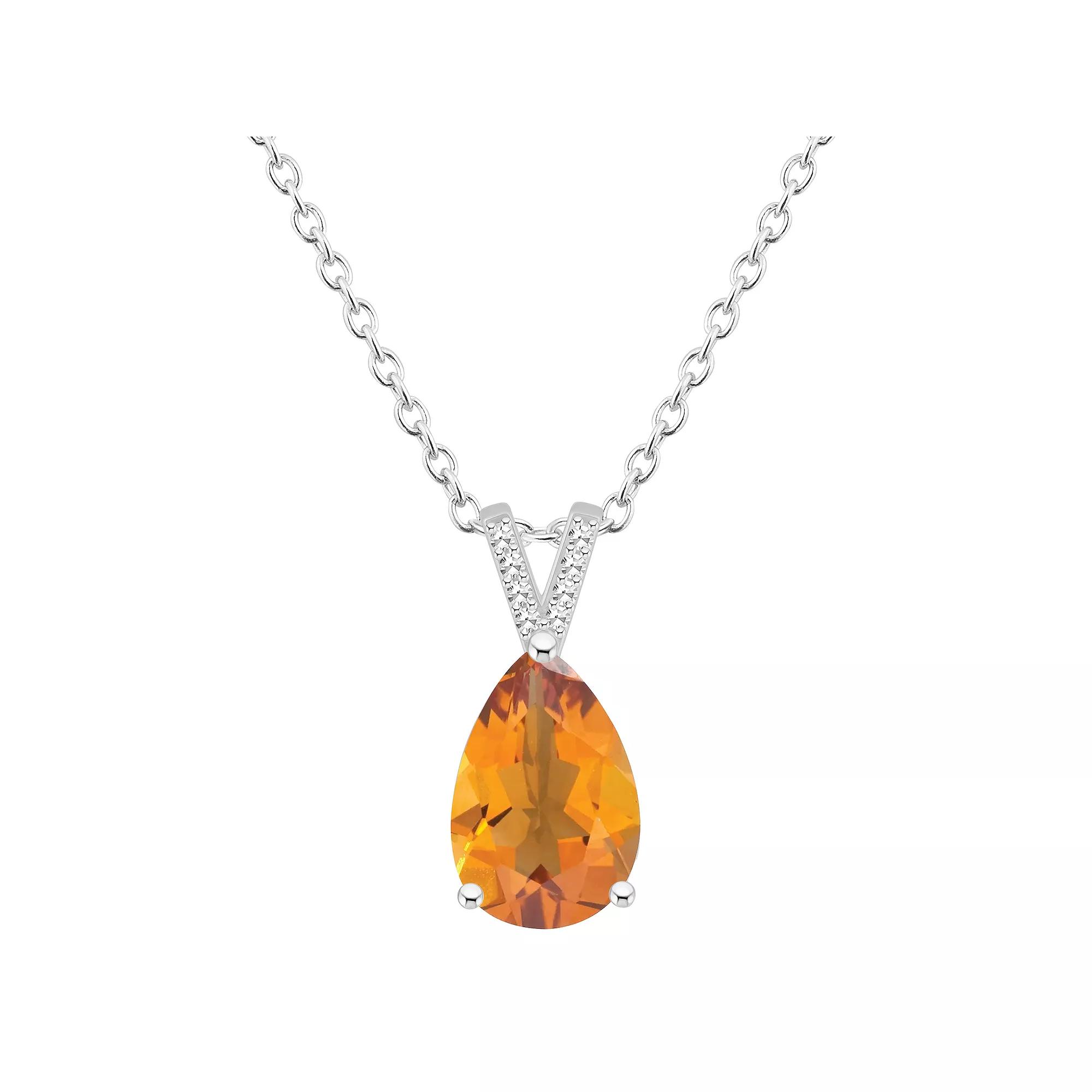 Alyson Layne Sterling Silver 12 mm x 8 mm Pear Shape Gemstone & Diamond Accent Pendant Necklace, Women's,  Product Image