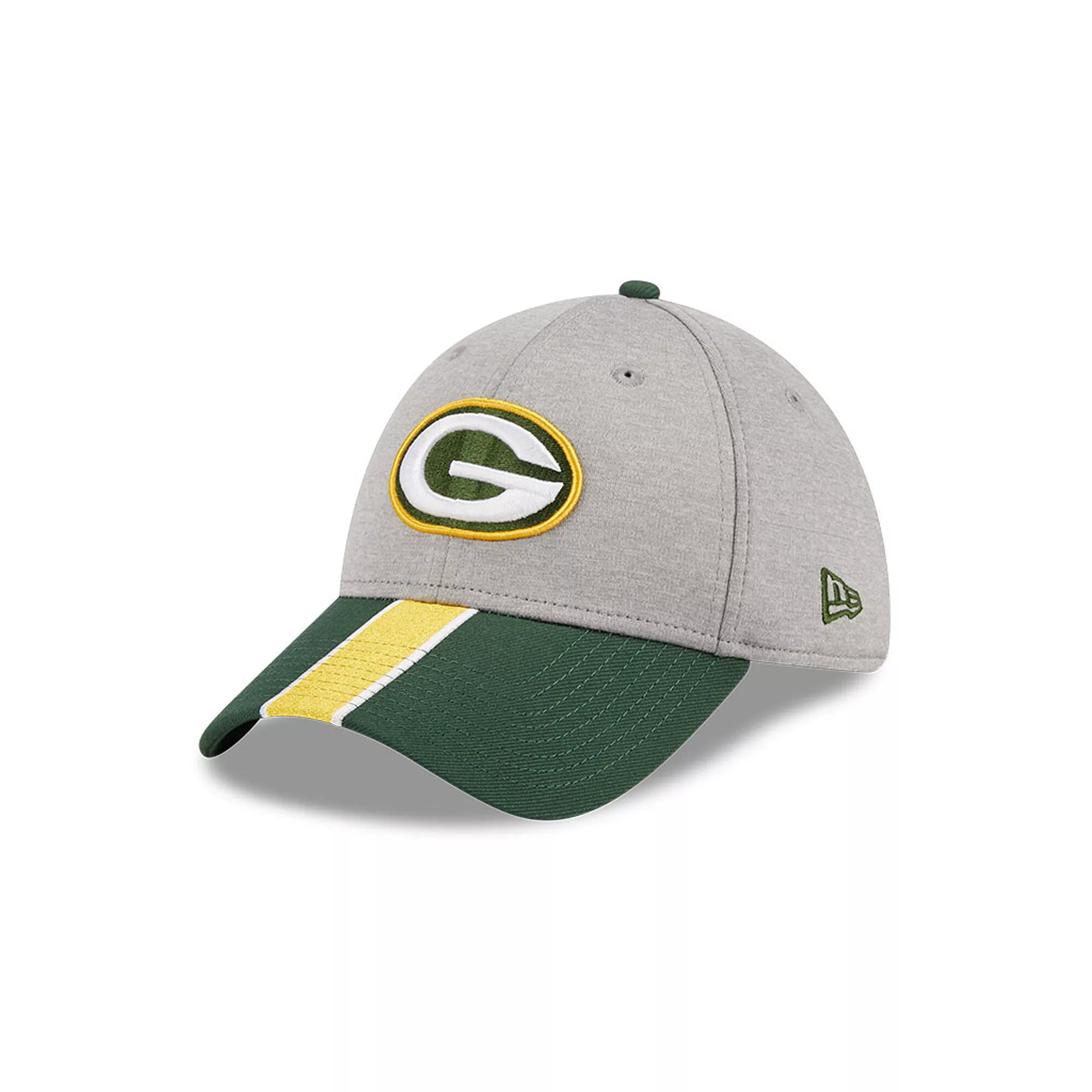 Men's New Era Heather Gray/Green Green Bay Packers Striped 39THIRTY Flex Hat, Size: Medium/Large, Grey Product Image