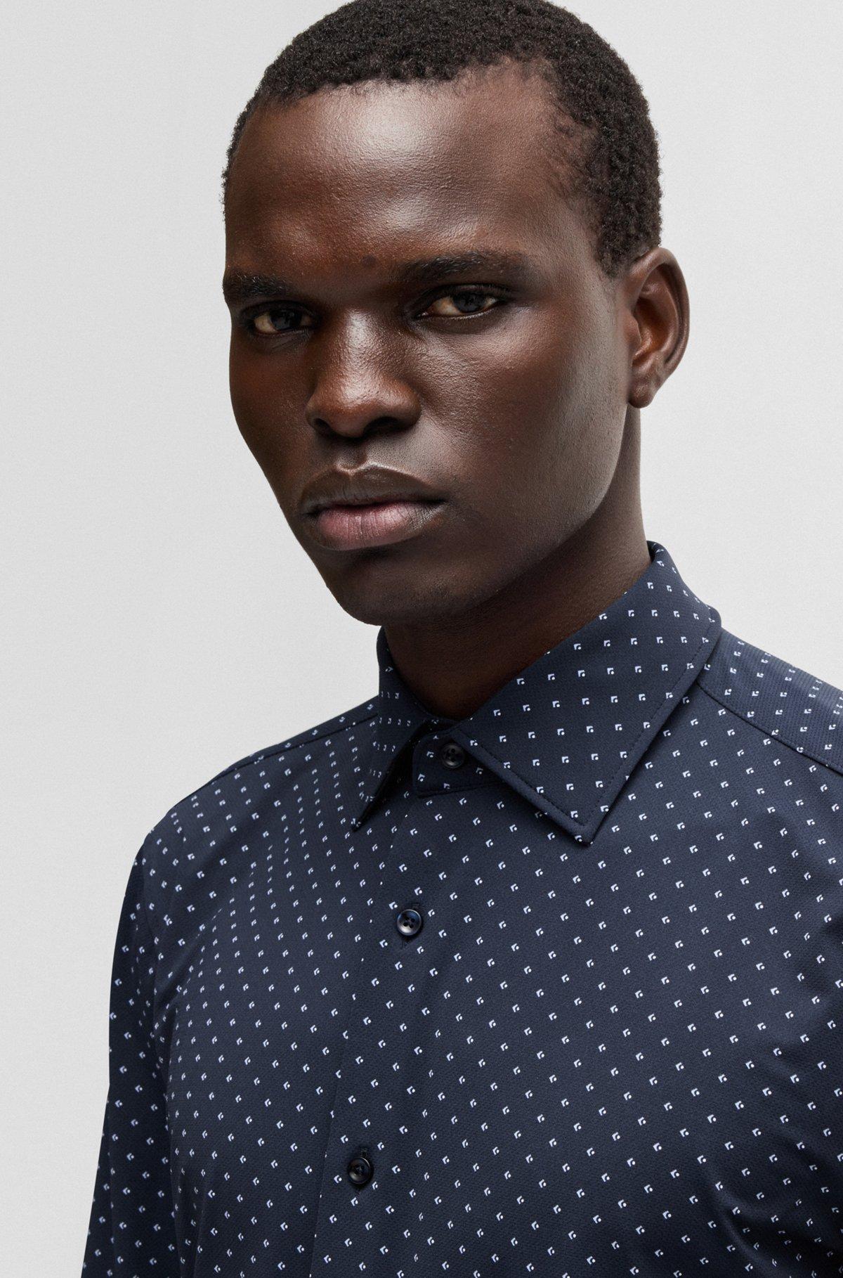 Slim-fit shirt in geometric-print performance-stretch fabric Product Image