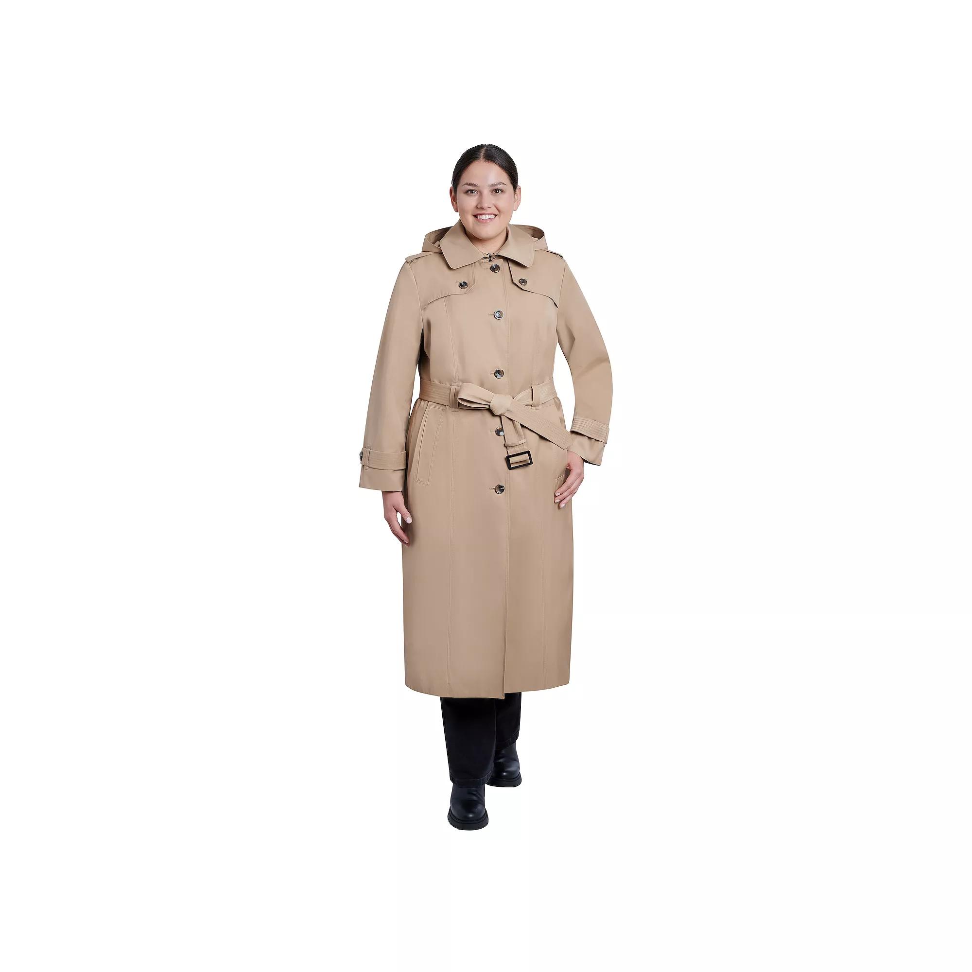 Plus Size London Fog Hooded Maxi Trench Coat, Womens Product Image