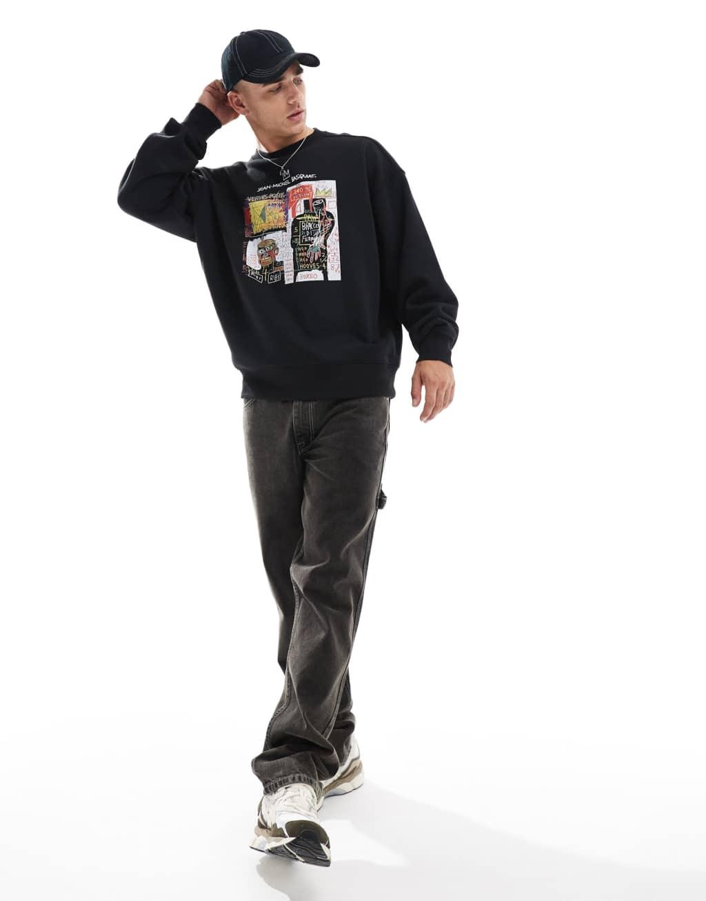 Cotton On Basquiat art print relaxed sweatshirt in black Product Image