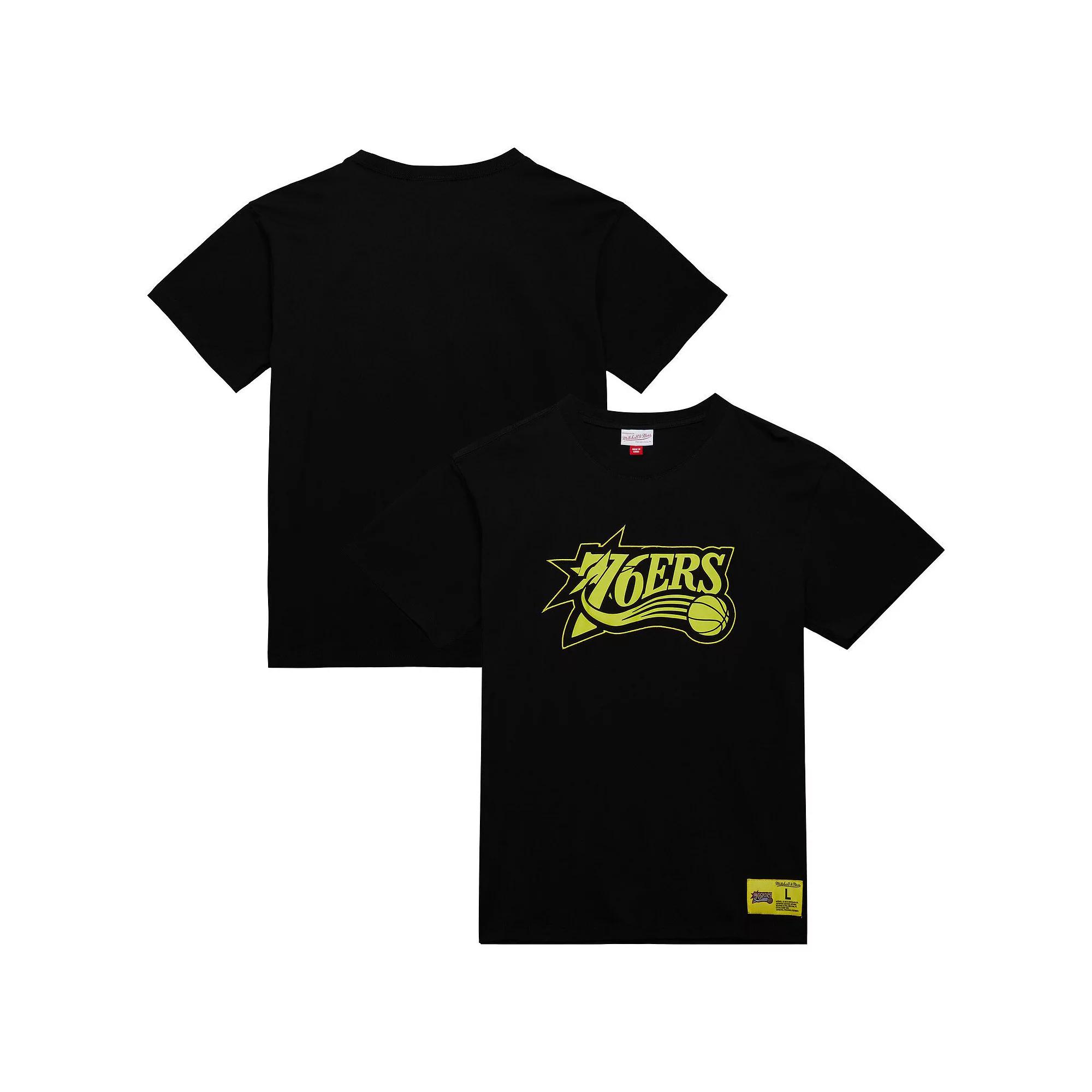 Men's Mitchell & Ness Black Philadelphia 76ers Hardwood Classics Neon Nights Premium T-Shirt, Size: Small, 76r Black Product Image