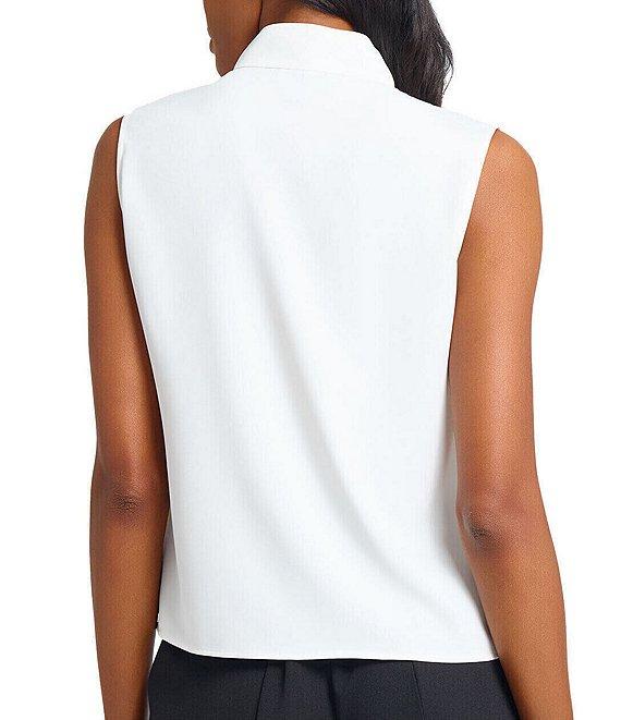 Ming Wang Crepe De Chine Mandarin V-Neck Sleeveless Button Front Tank Product Image