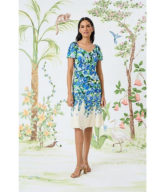 Maggy London Floral Sweetheart Neck Short Flutter Sleeve Midi Dress Product Image