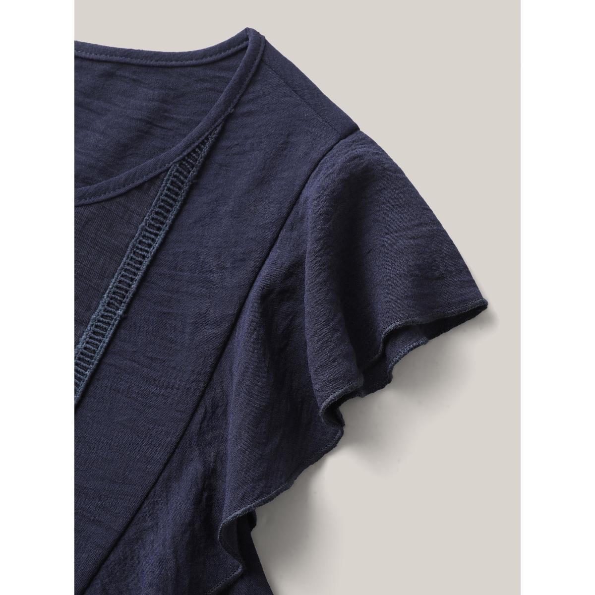 Plus Size Midnight Floral Boho Print Ruffled Plain Blouse Women Boho Cap Sleeve Round Neck Vacation Blouses BloomChic 22-24/3X Product Image