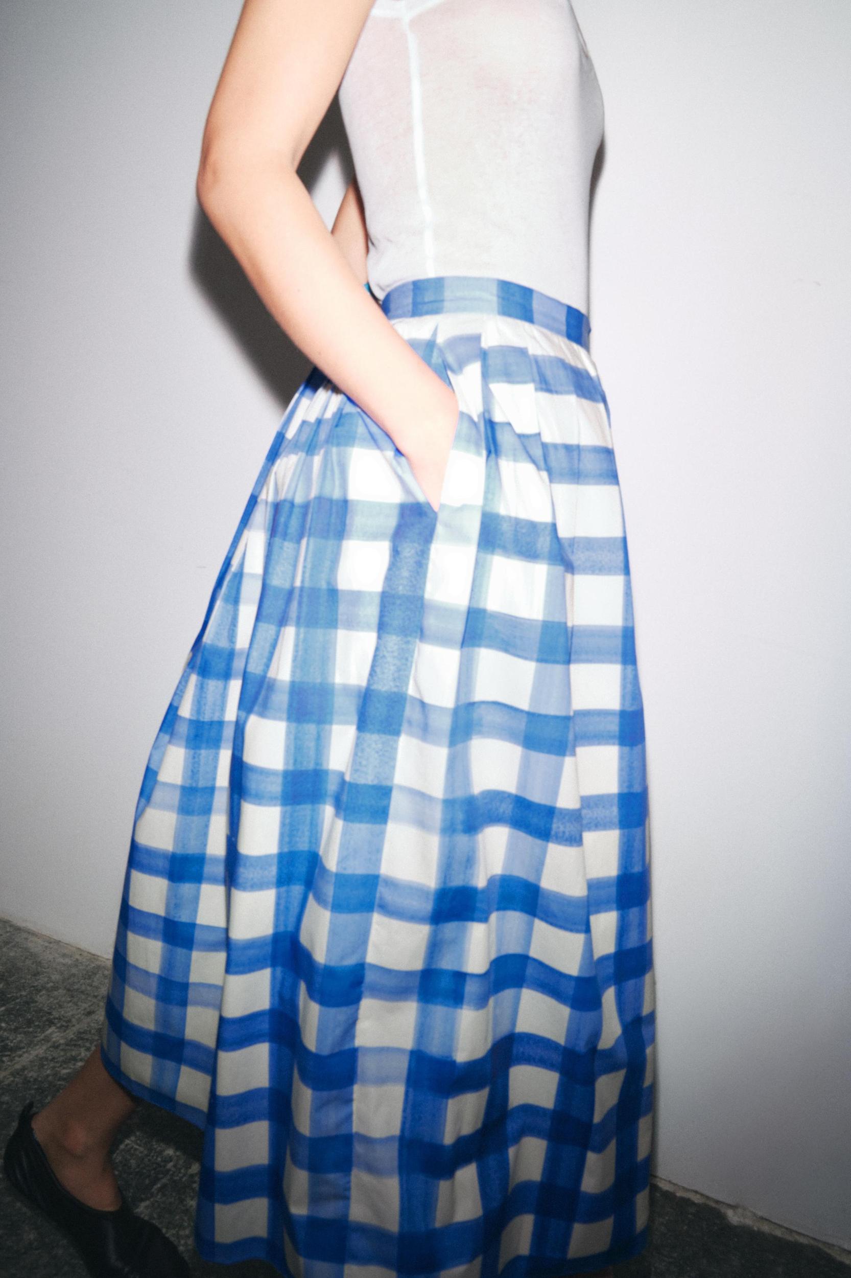 CHECKERED MIDI SKIRT ZW COLLECTION Product Image