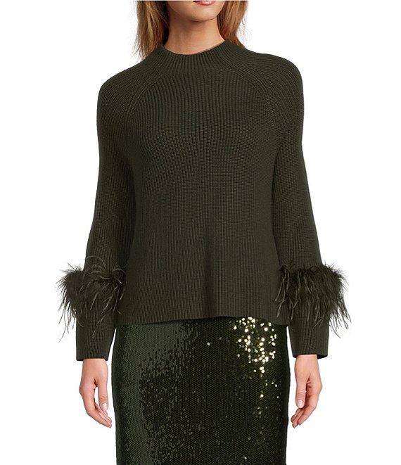 Antonio Melani Tilly Wool Blend Mock Neckline Ostrich Feather Trim Sweater Product Image