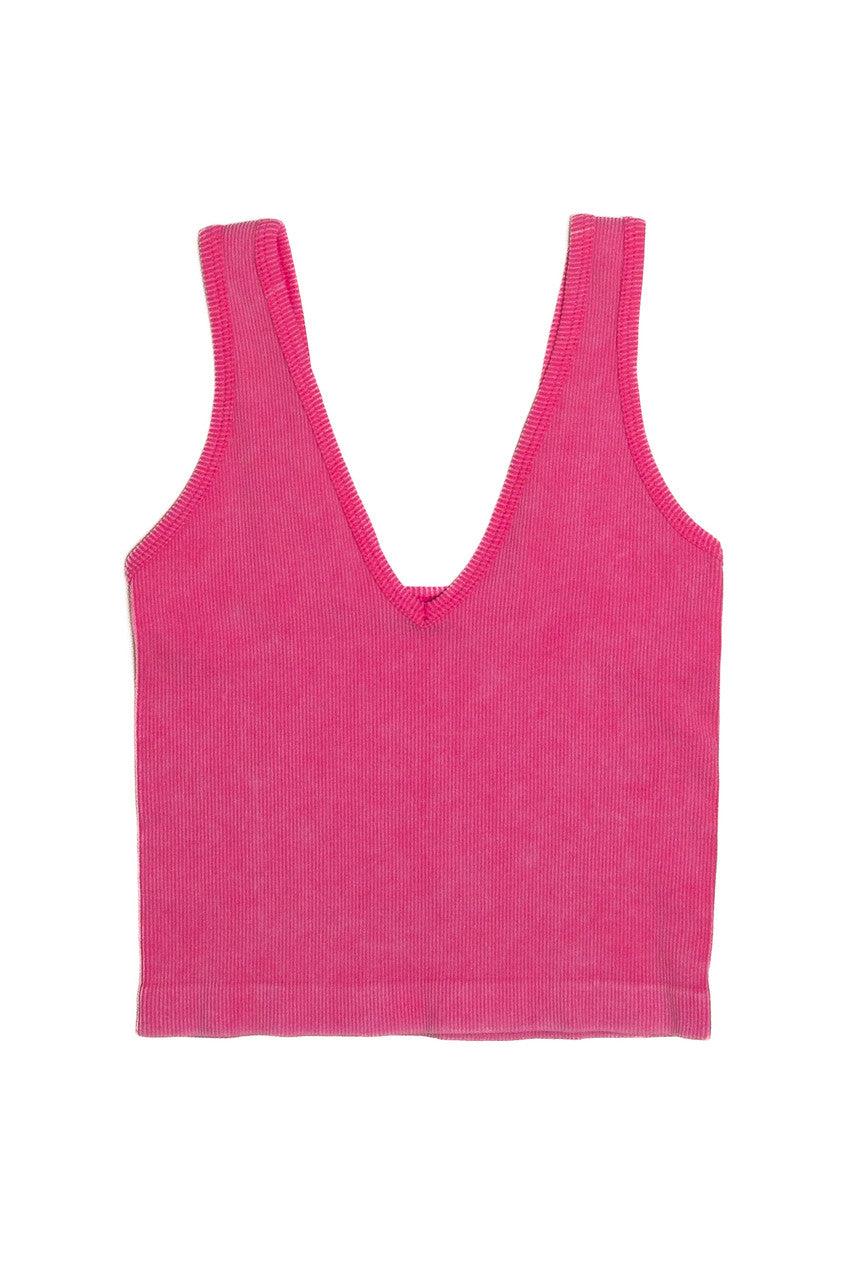 Magenta Mineral Wash Ribbed Tank Product Image