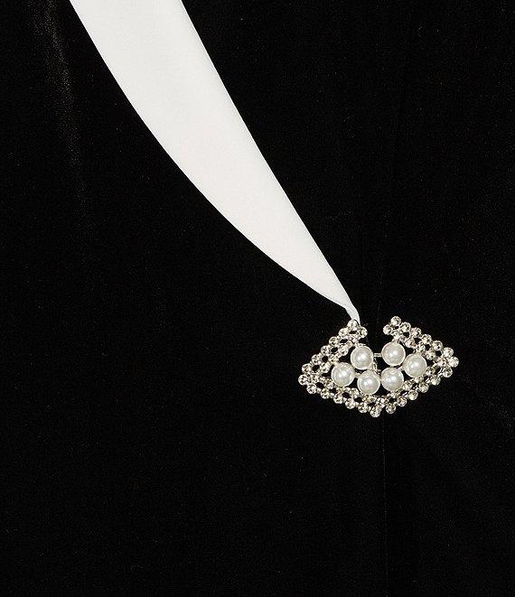 Alex Evenings Long Sleeve Collared Side Button Velvet Blouse Product Image