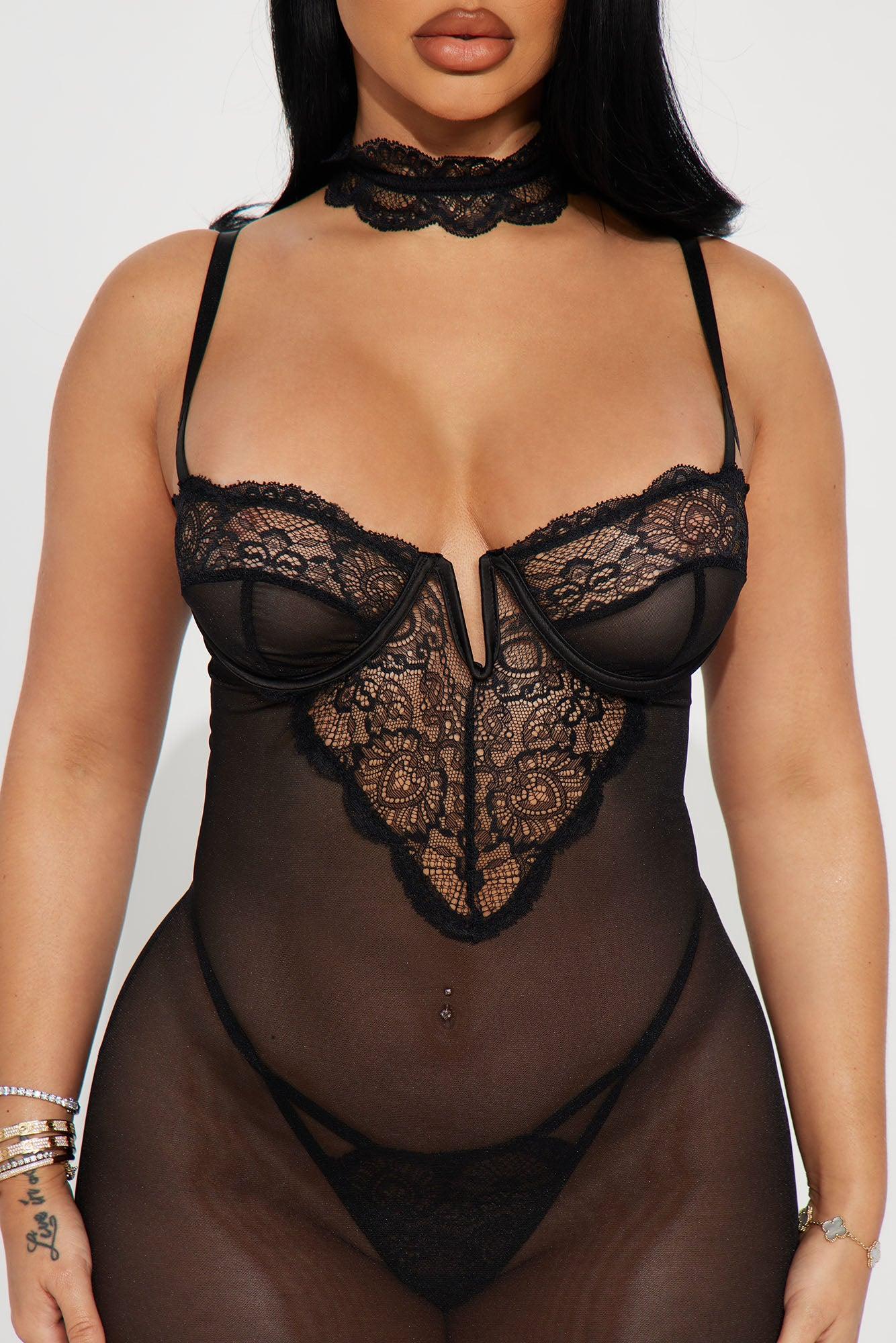 Shy Around You Choker Lace Maxi Gown Babydoll - Black Product Image