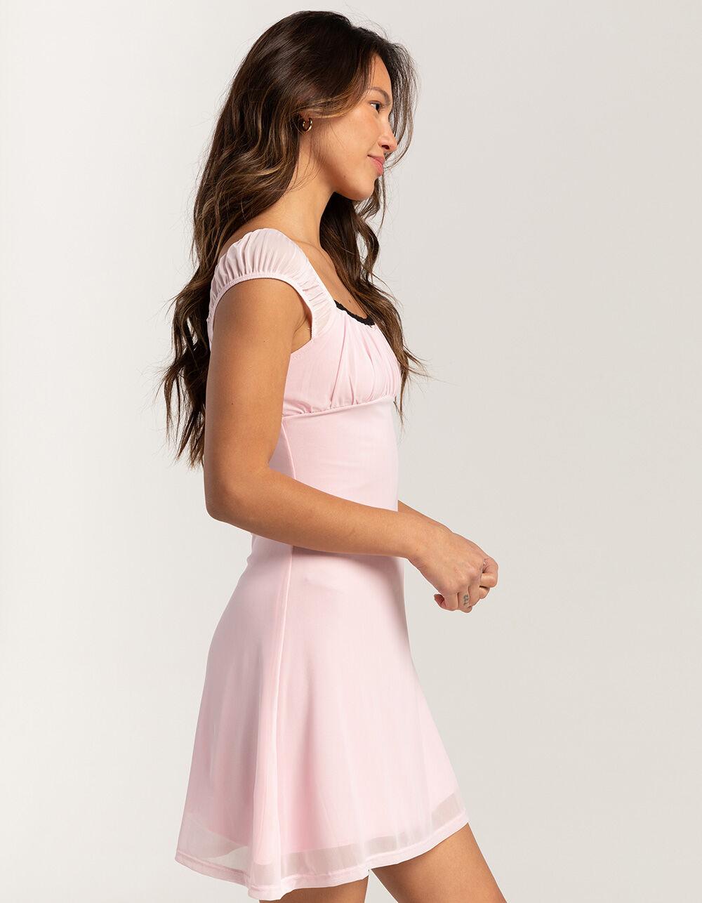 RSQ Womens Mesh Rosette Babydoll Dress - LIGHT PINK Product Image