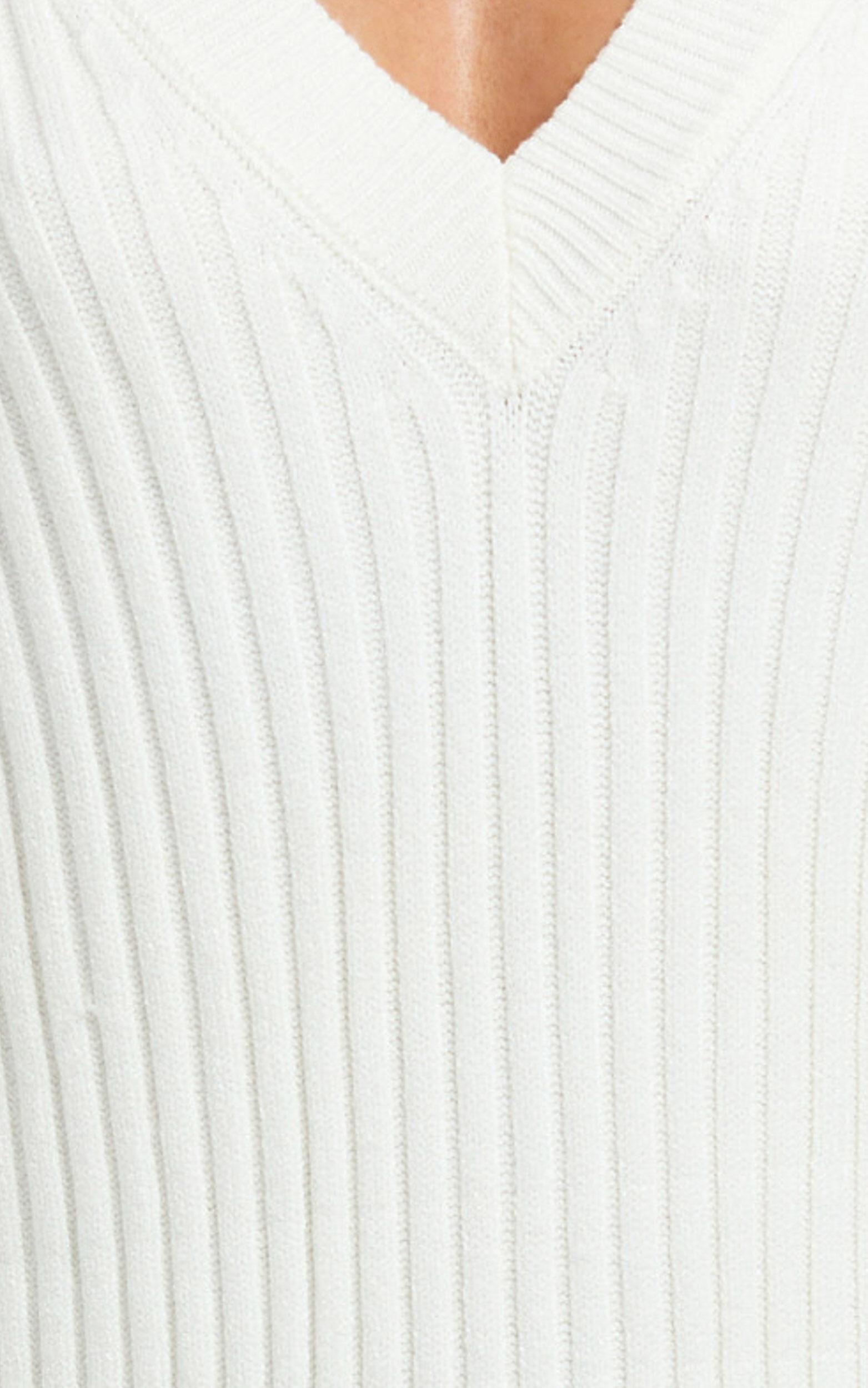 Kartia Midi Dress - V Neck Knit Dress in Off White Product Image