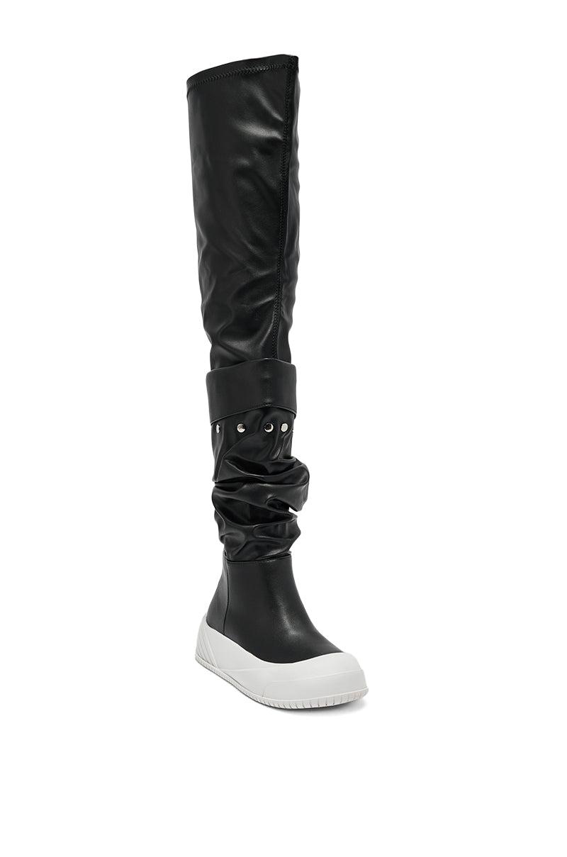 AZALEA WANG SMARTER BLACK RUCHED PU FLAT BOOT Product Image