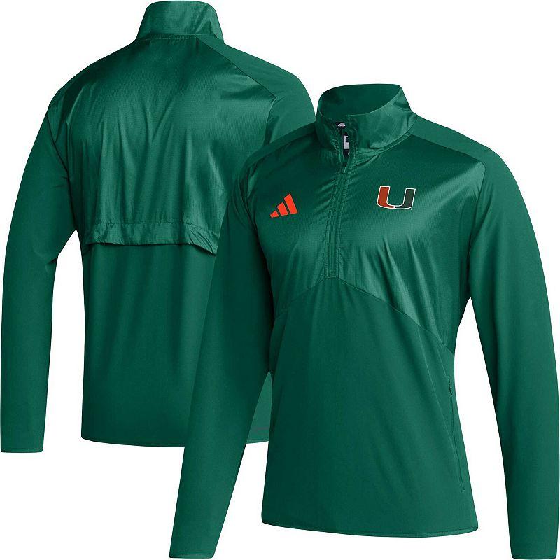 Men's adidas Green Miami Hurricanes Sideline AEROREADY Raglan Sleeve Quarter-Zip Jacket,  Product Image