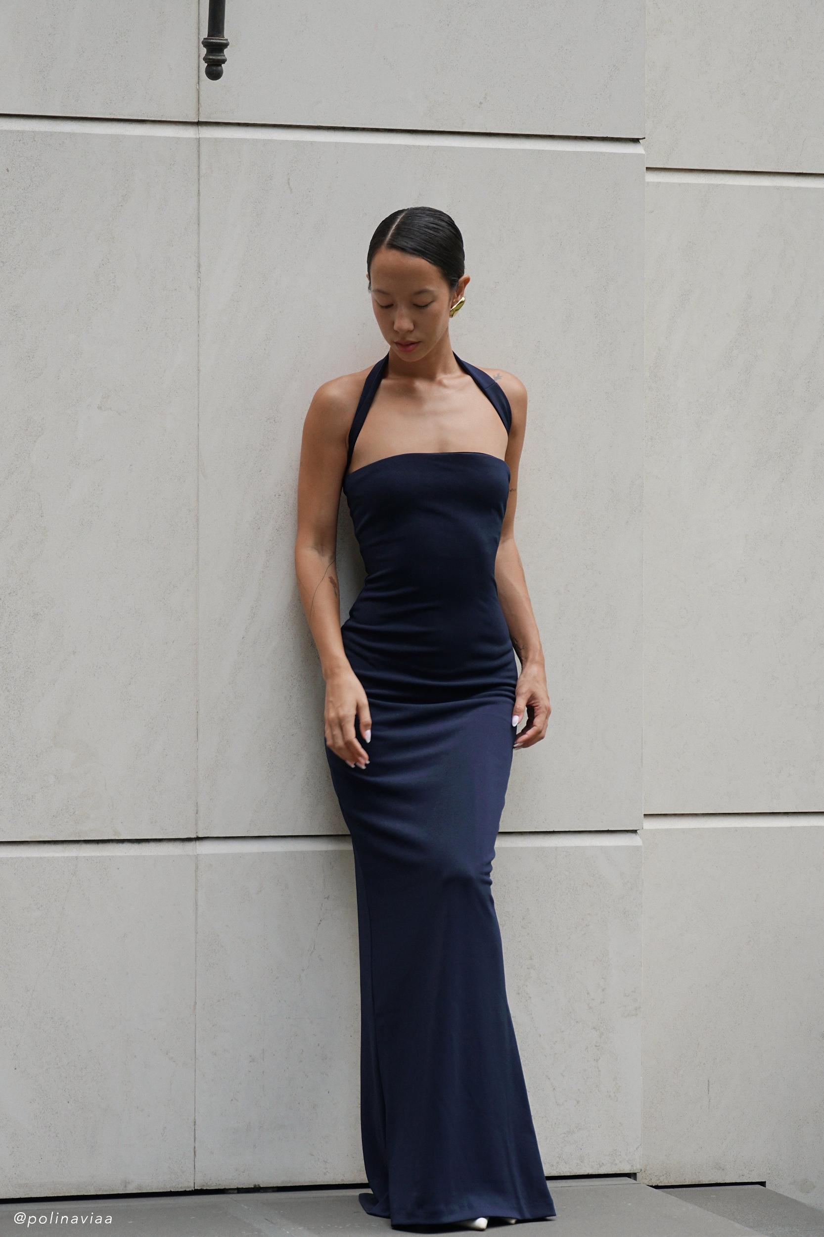 Velma Halter Collar Maxi Dress - Dark Navy Product Image