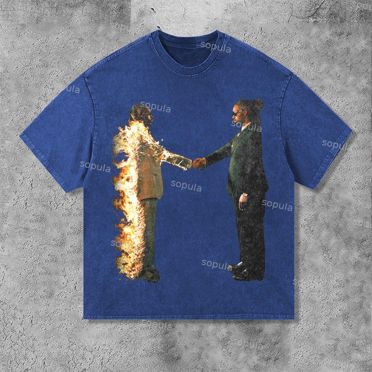 Retro Fashion Heartless Graphic Acid Washed Short Sleeve T-Shirt Product Image