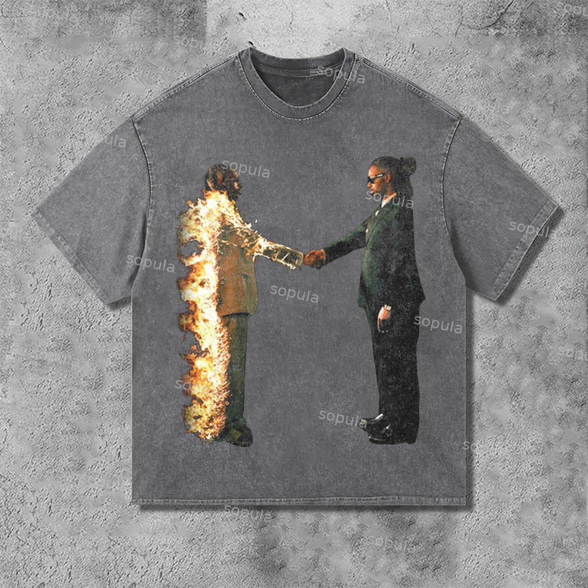 Retro Fashion Heartless Graphic Acid Washed Short Sleeve T-Shirt Product Image