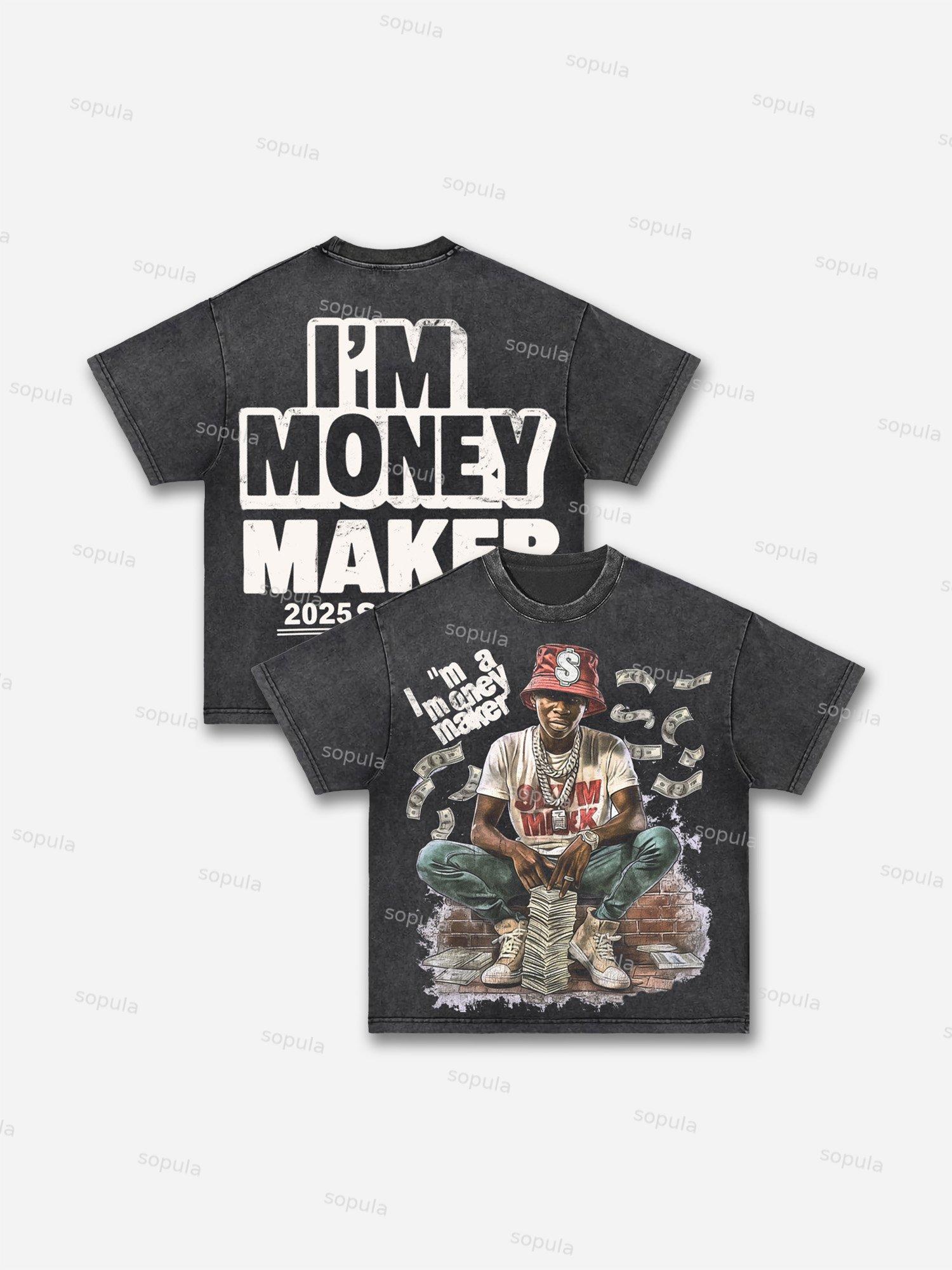 Vintage Street I'm A Money Maker Graphic Acid Wash T-shirt Product Image