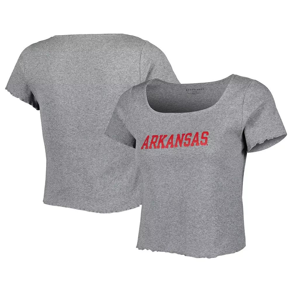 Women's Gray Arkansas Razorbacks Baby Rib Lettuce-Edge Trim T-Shirt,  Product Image