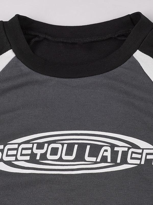 Contrast Color Splice Print Slim Long Sleeve Tee Product Image