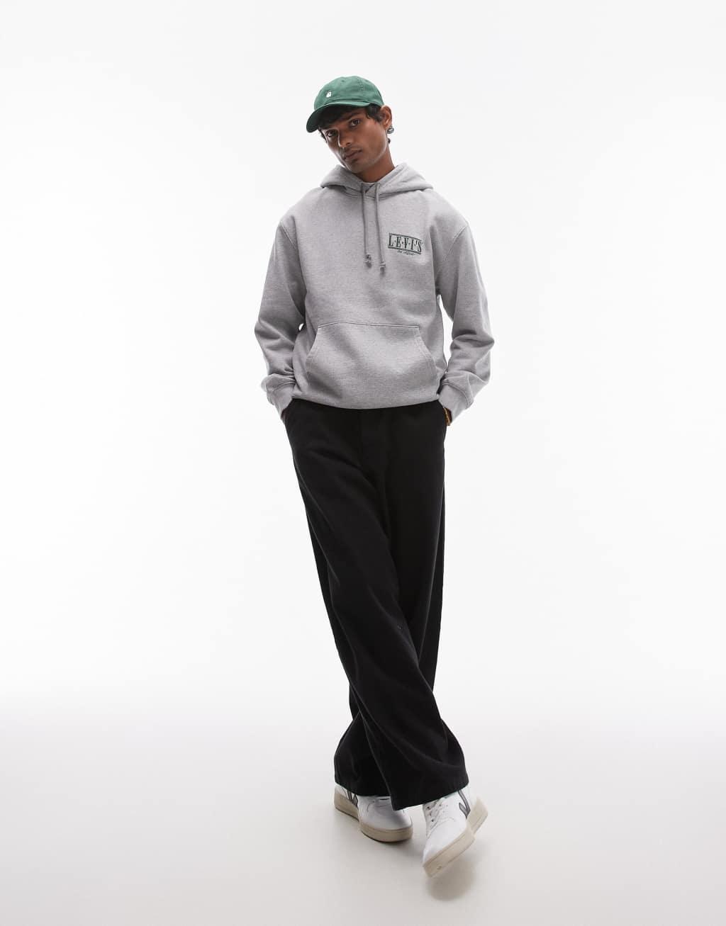 Levi's relaxed fit serif logo hoodie in gray heather Product Image