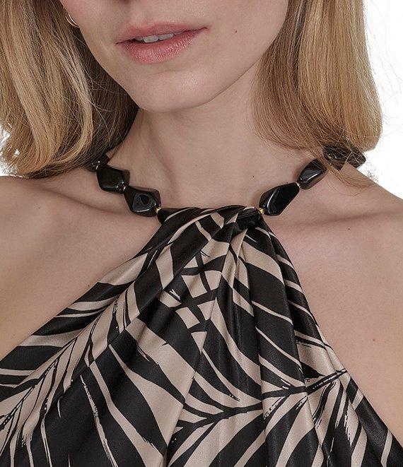 Vince Camuto Printed Satin Beaded Halter Neck Sleeveless Gown Product Image