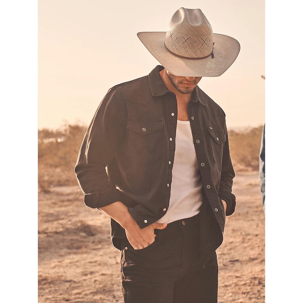 Men's Denim Western Snap Front Shirt Denim Product Image