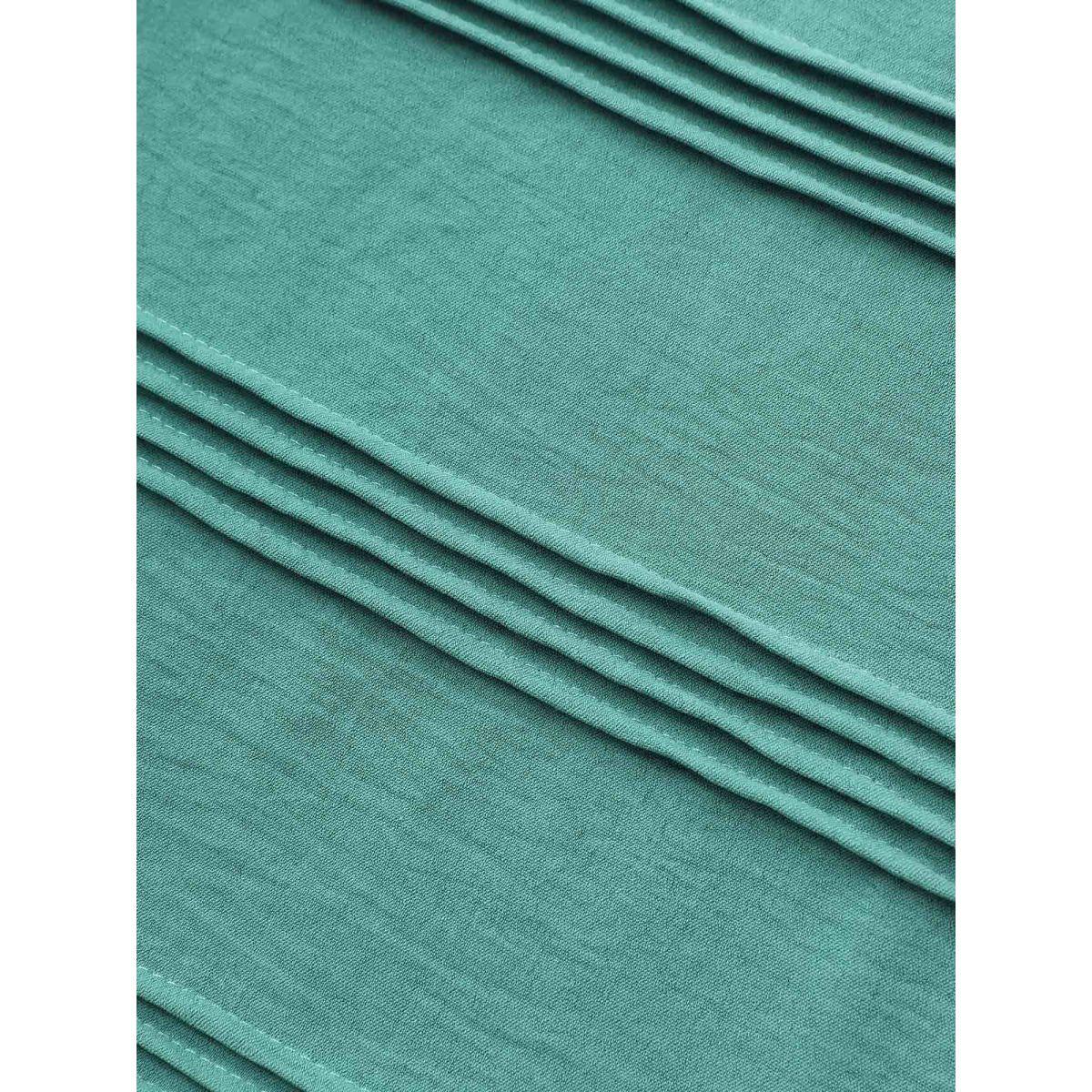 Plus Size Teal Pleated Bodice Puff Sleeve Plain Top Women Short sleeve Round Neck Everyday-Casual Blouses BloomChic 26/4X Product Image