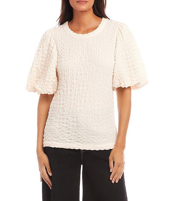 Karen Kane Crew Neck Short Bubble Puff Sleeve Textured Top Product Image