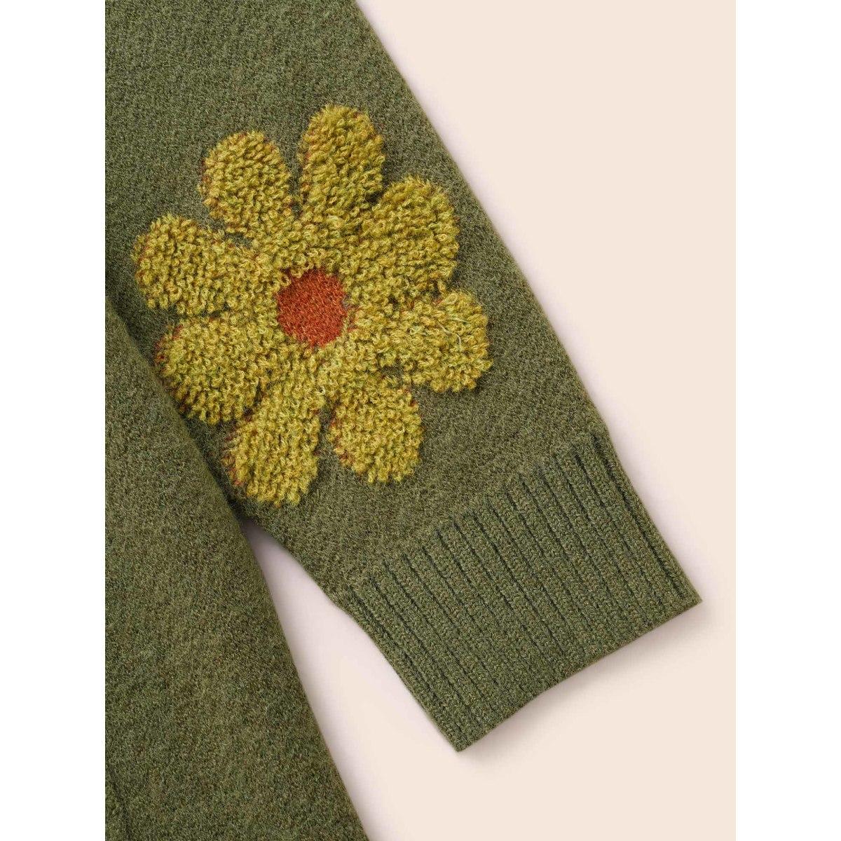 Plus Size Floral Texture Slit Hem Patch Pocket Cardigan ArmyGreen Women Casual Loose Long Sleeve Everyday Cardigans BloomChic 18-20/2X Product Image