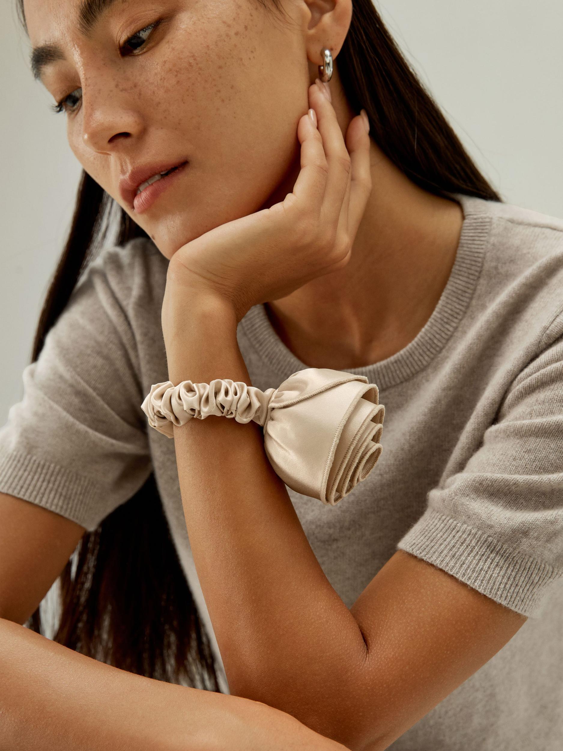 Champagne Rosette Silk Scrunchie Product Image