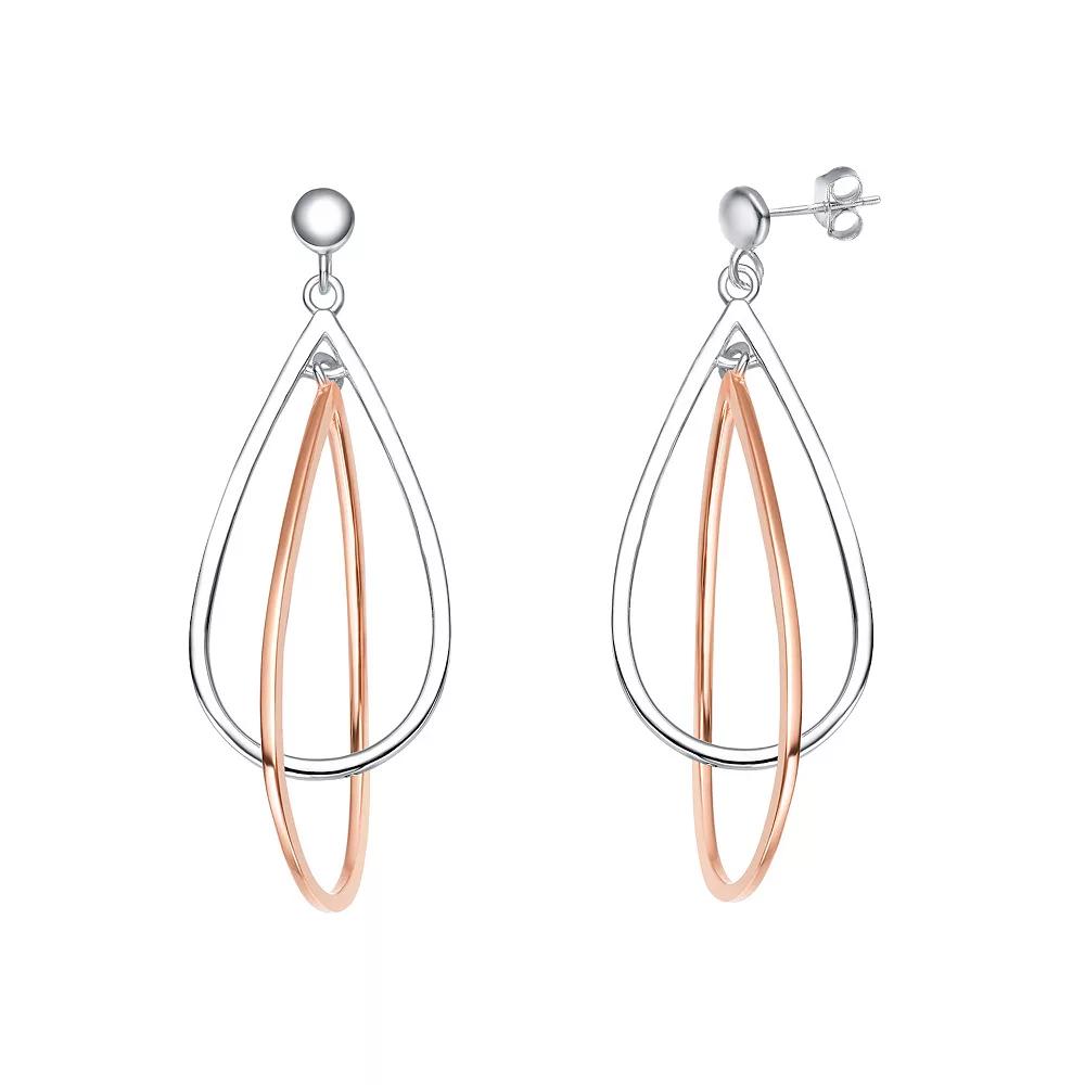 Two Tone Sterling Silver Pear Dangle Earrings, Womens, White Product Image