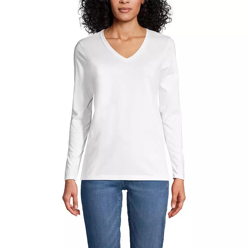 Women's Lands' End Relaxed-Fit Supima Long Sleeve Cotton V-Neck Tee,  Product Image