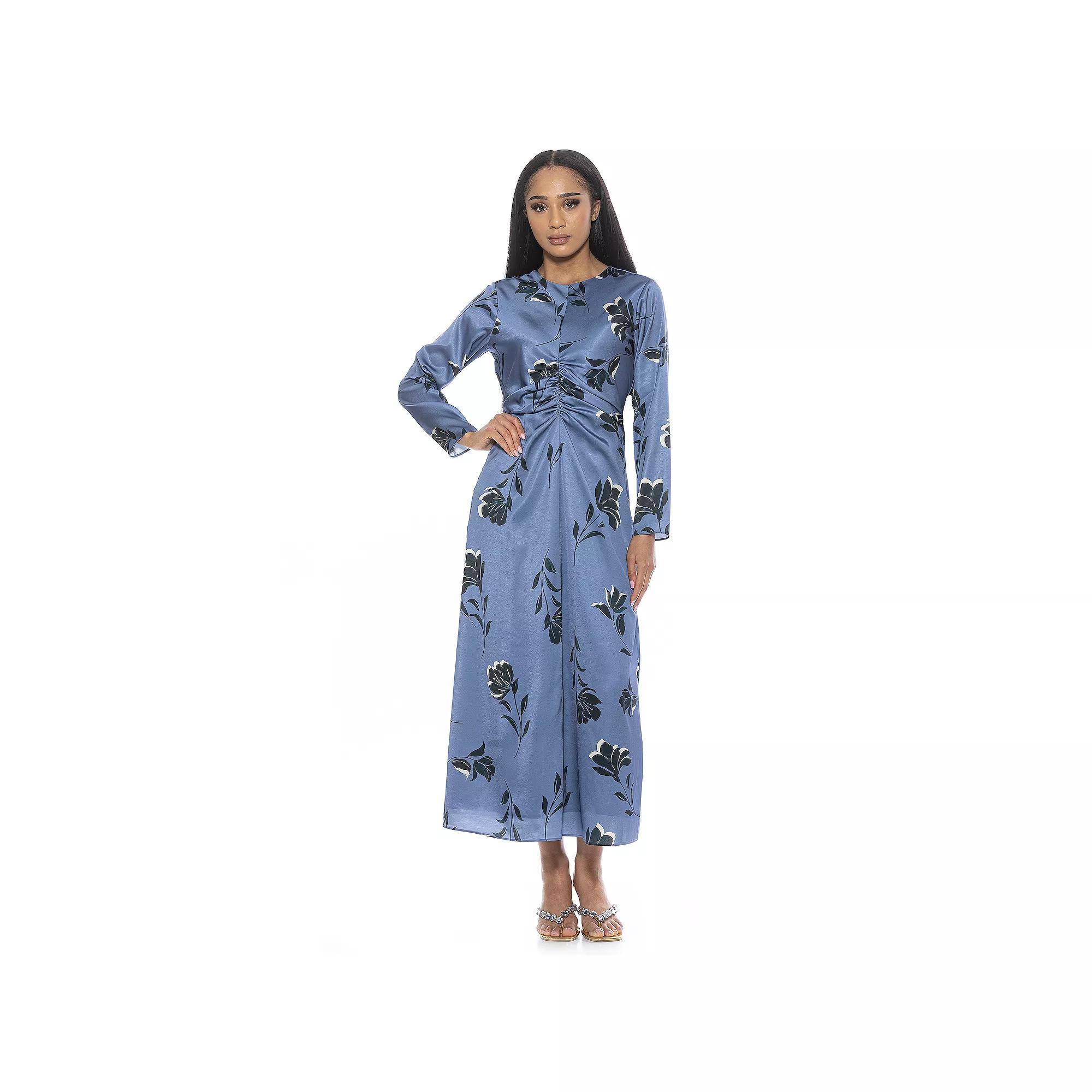 Women's ALEXIA ADMOR Eira Long Sleeve Midi Dress, Size: 8, Blue Floral Product Image