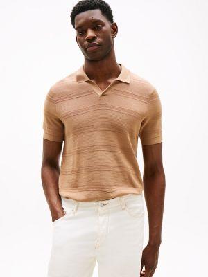 Open-Neck Stripe Knit Sweater Polo Product Image