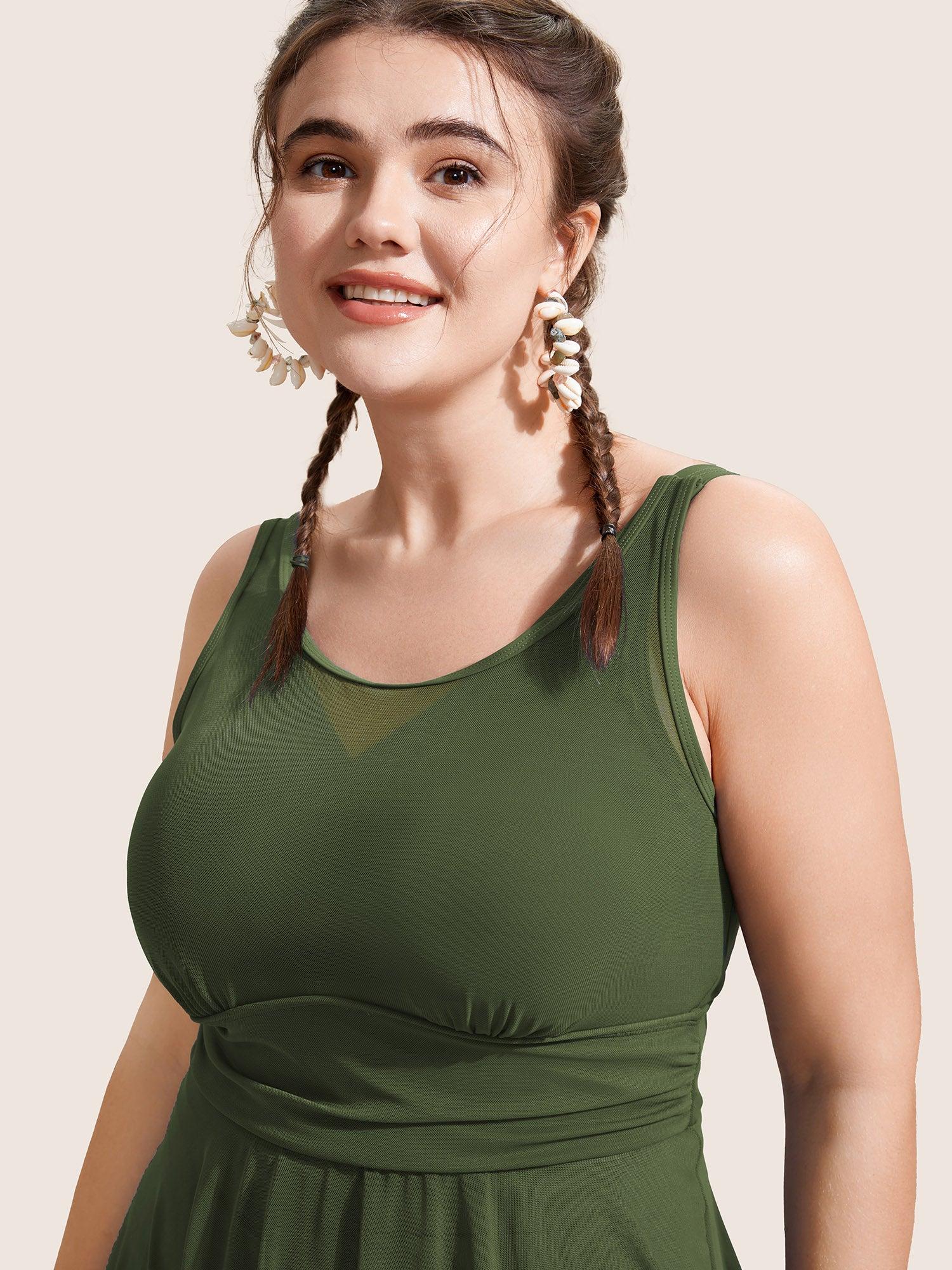 See Through Patchwork Gathered Swim Dress Female Product Image