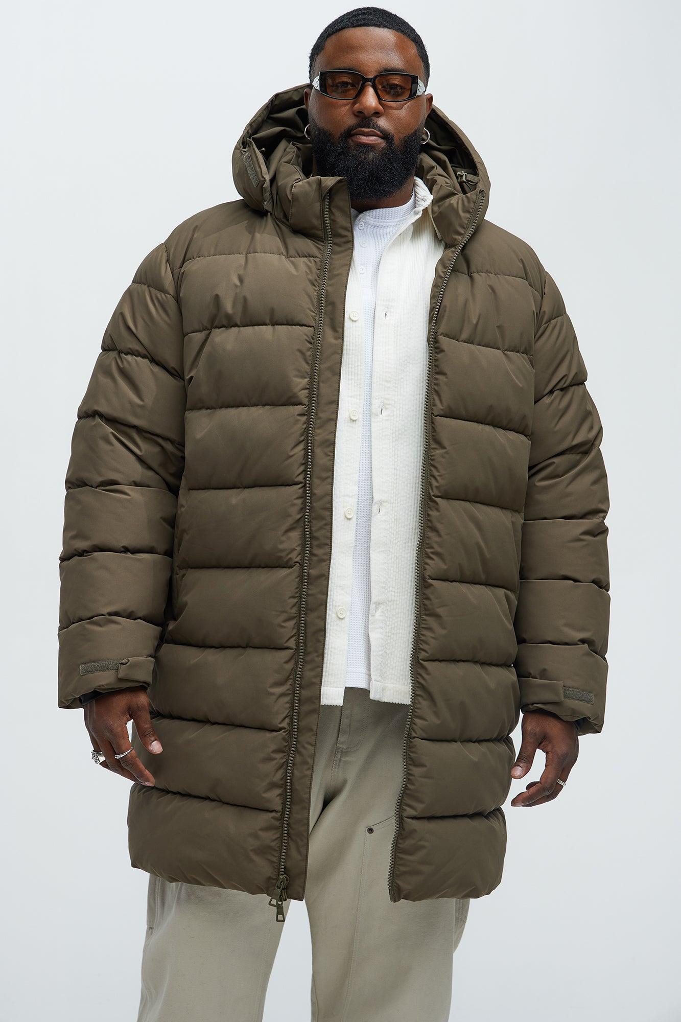 Flexin' Puffer Long Coat - Olive Product Image
