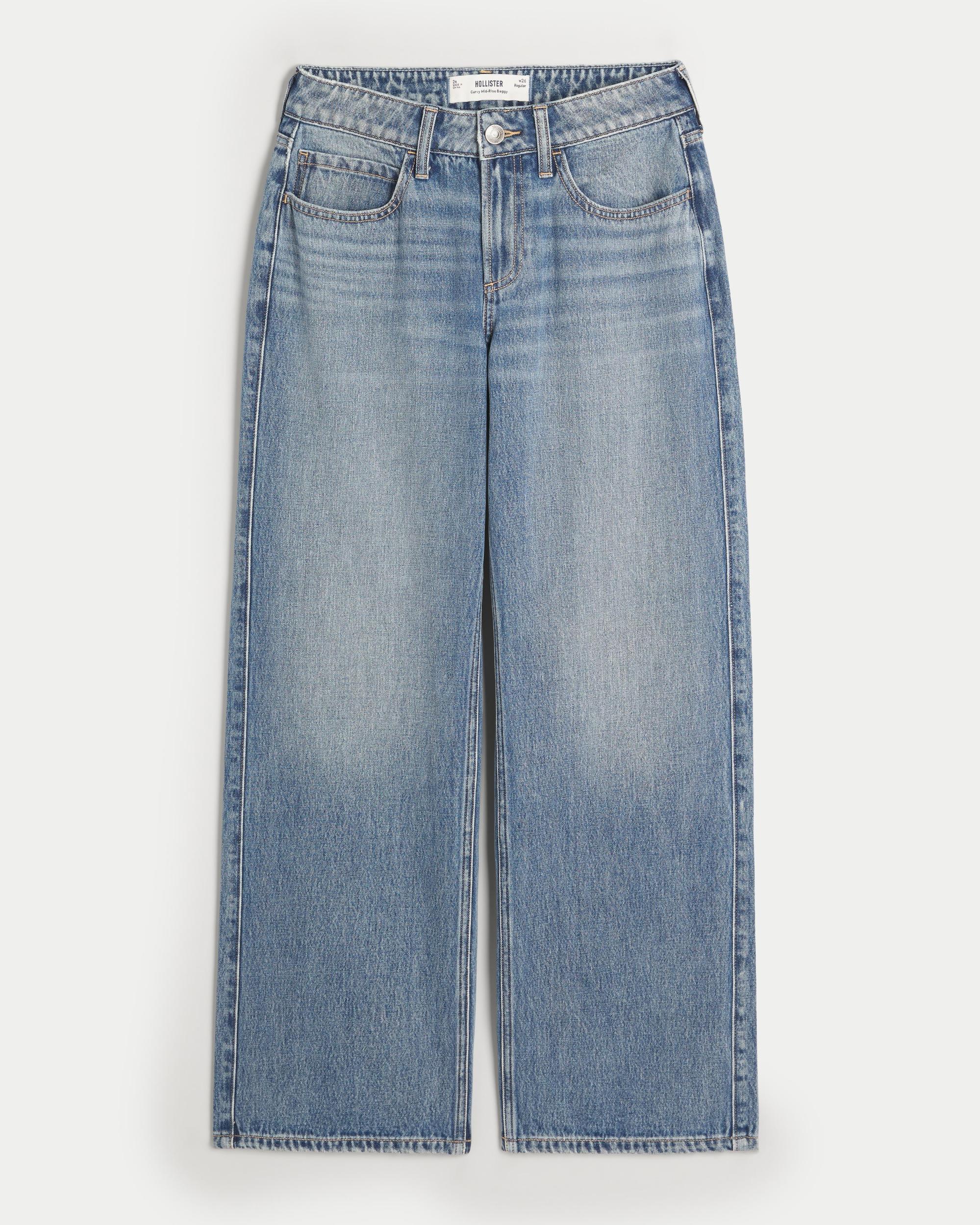 Curvy Mid-Rise Medium Wash Baggy Jeans Product Image