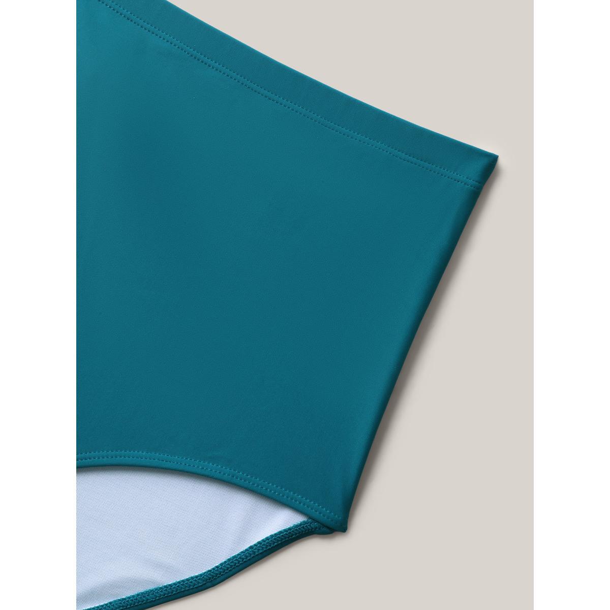 Plus Size Tropical Print Adjustable Drawstring Swim Dress Women's Swimwear Cyan Resort Bodycon Heart neckline High stretch Curve Swim Dresses BloomChic 18-20/2X Product Image