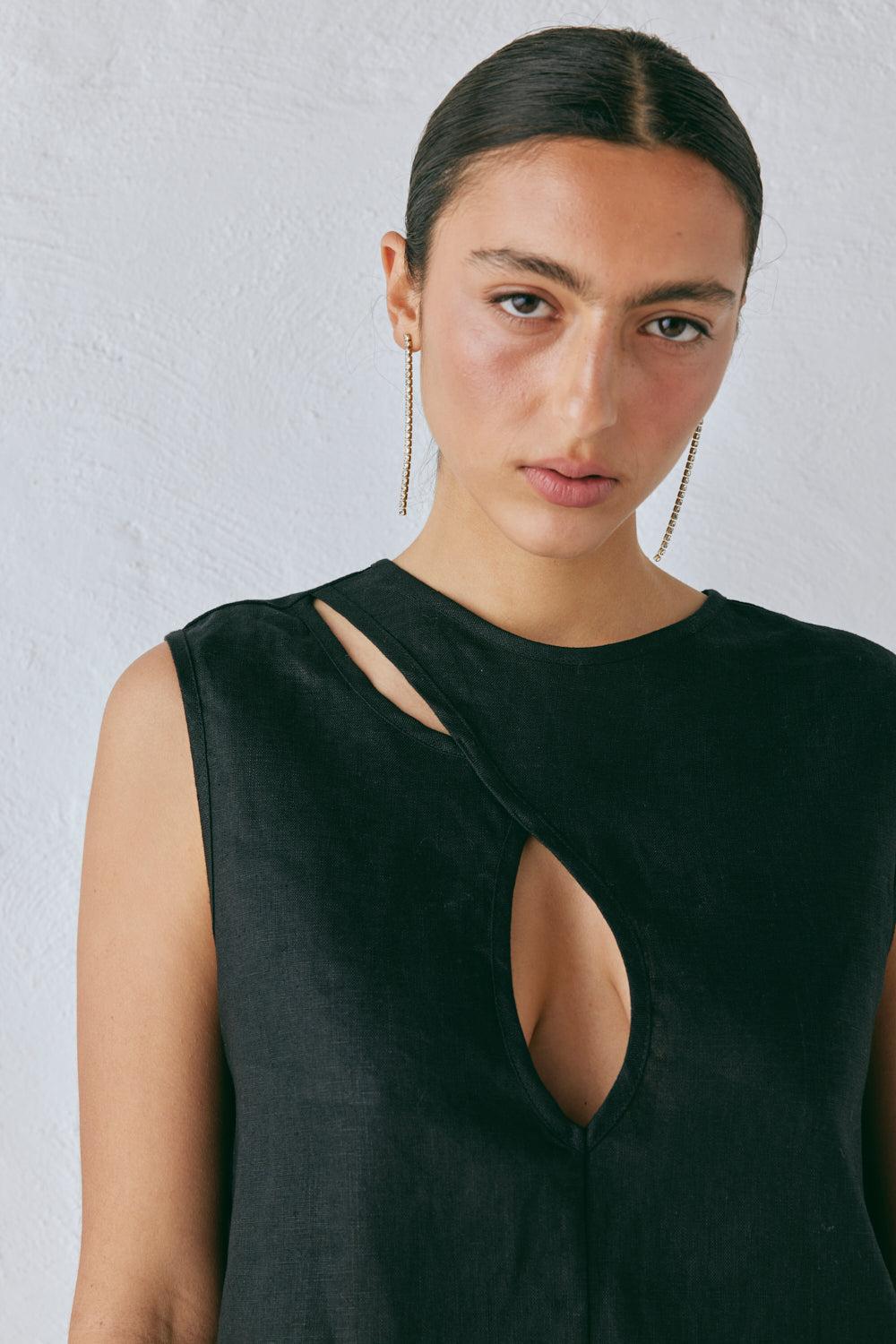 Yuri Linen Mini Dress Black Product Image