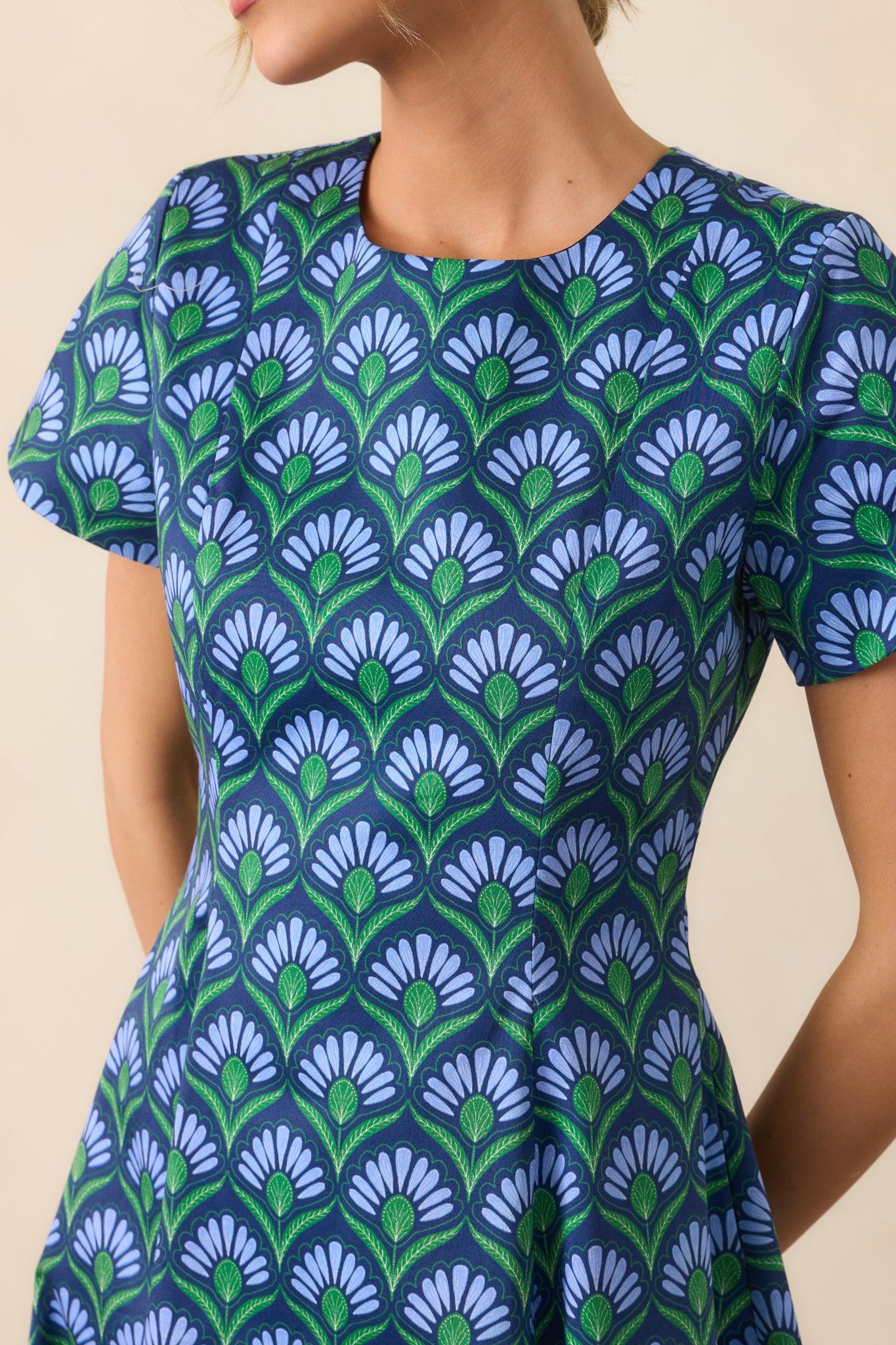 Prosperina Margot Blue Multi Geometric Print Reversible Maxi Dress L / Blue Product Image