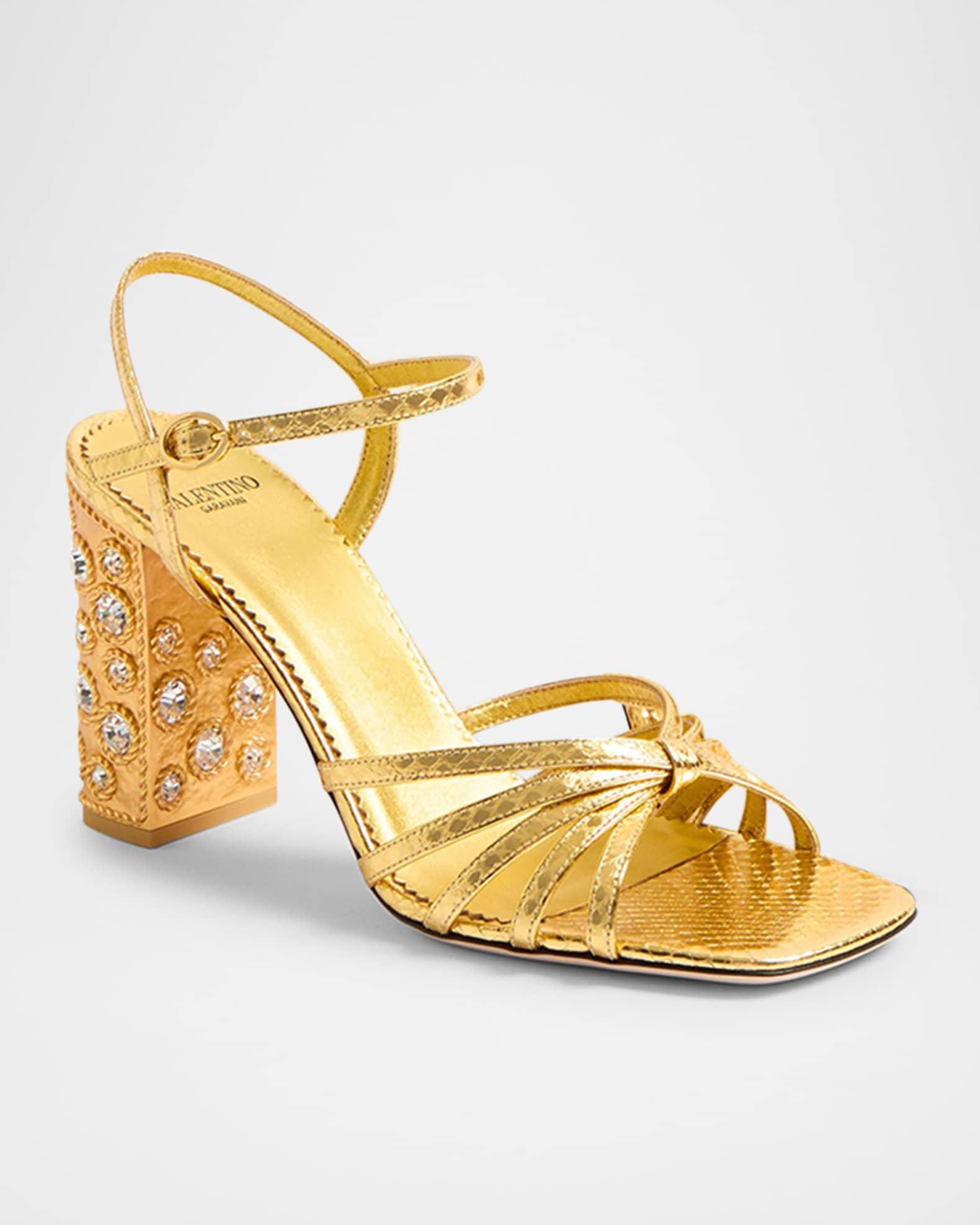 Metallic Jewel Ankle-Strap Sandals Product Image
