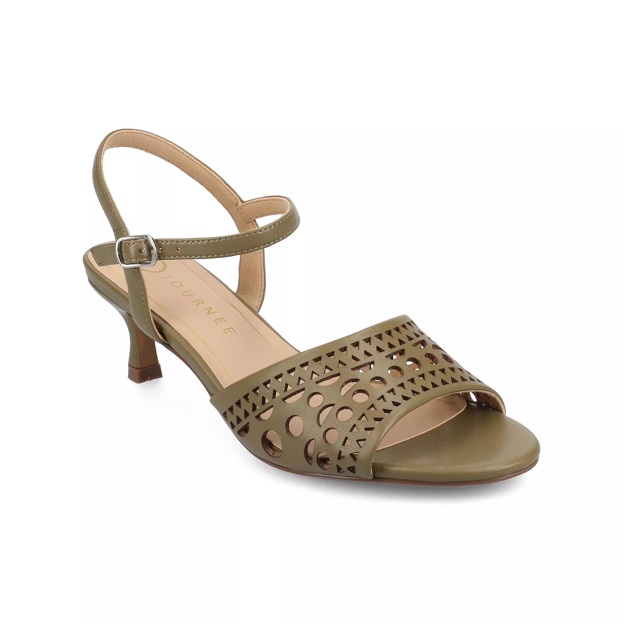 Journee Collection Jessly Womens Cut Out Design Ankle Strap Kitten Heel Sandals Green Product Image