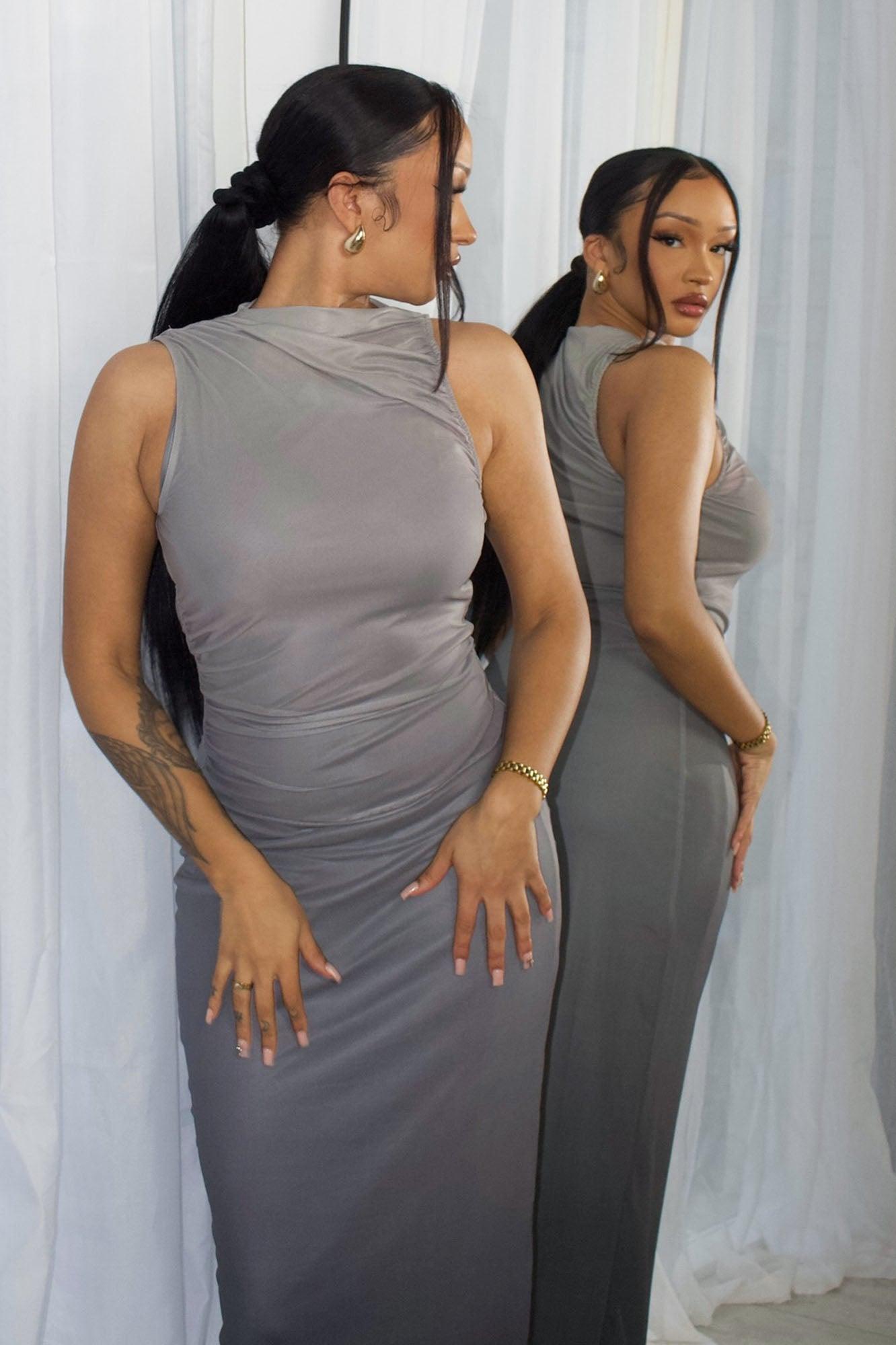 Jessie Mesh Maxi Dress - Grey/combo Product Image
