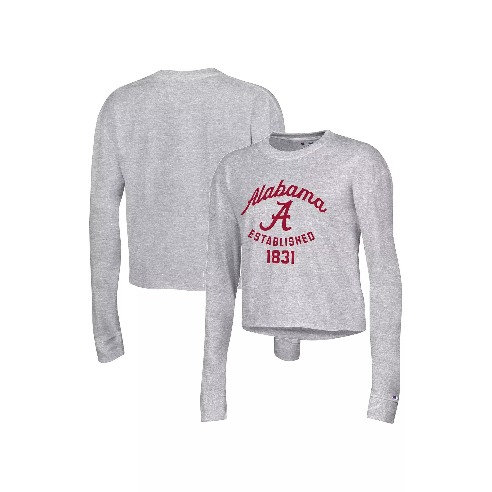 Women's Champion Gray Alabama Crimson Tide Boyfriend Cropped Long Sleeve T-Shirt,  Product Image