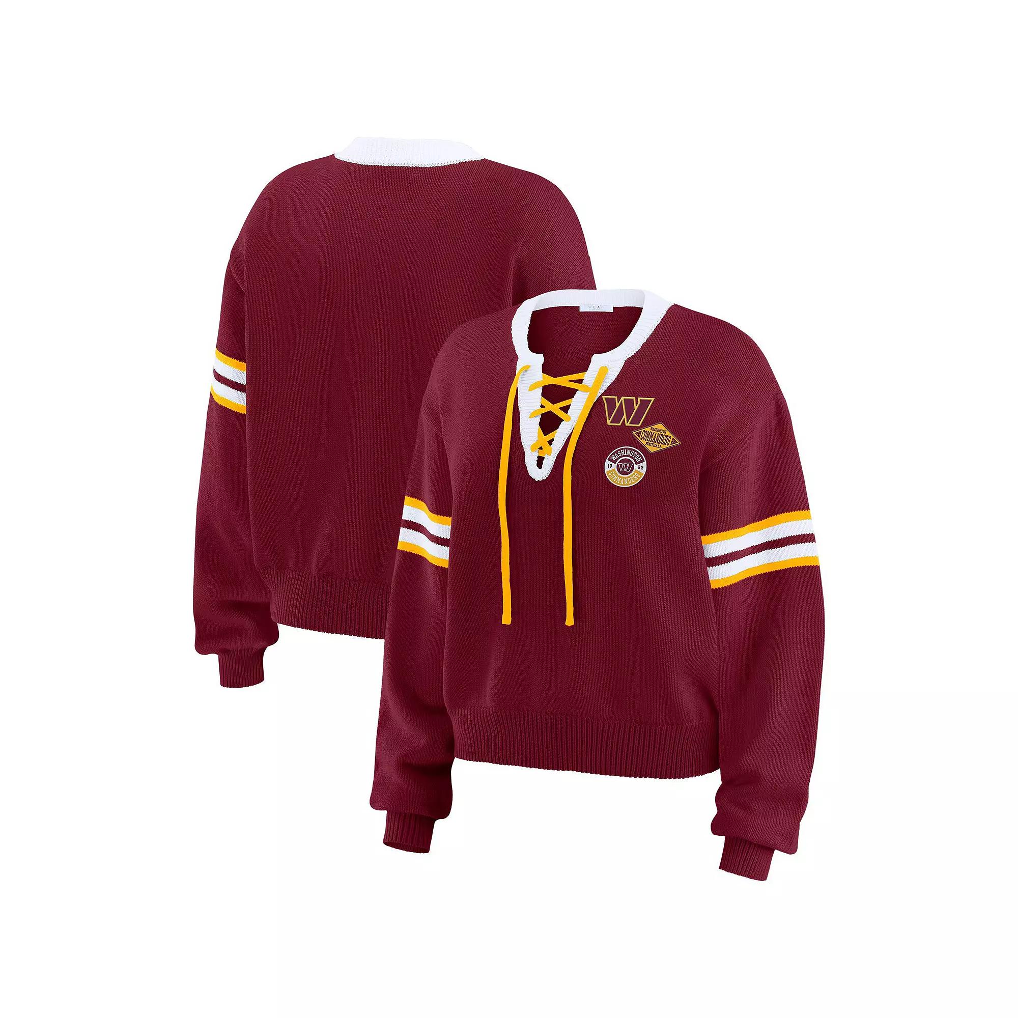 Women's WEAR by Erin Andrews Burgundy Washington Commanders Lace-Up Pullover Sweatshirt,  Product Image