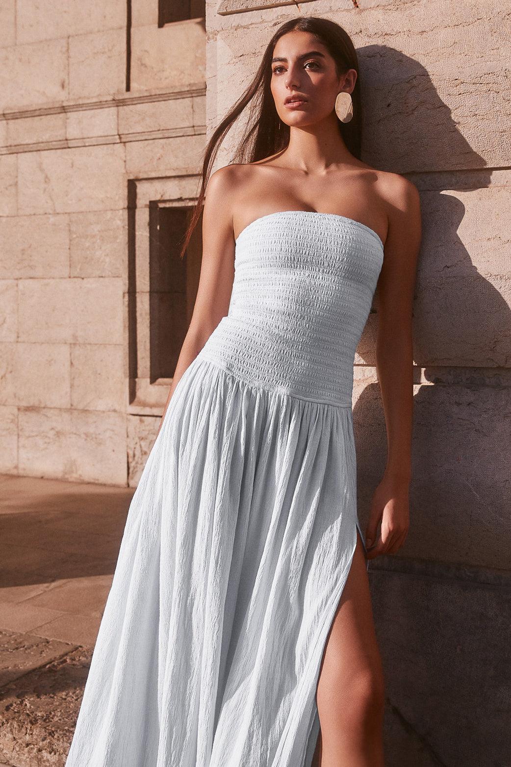 Maureen Cotton Shirring Maxi Dress - Powder Blue Product Image