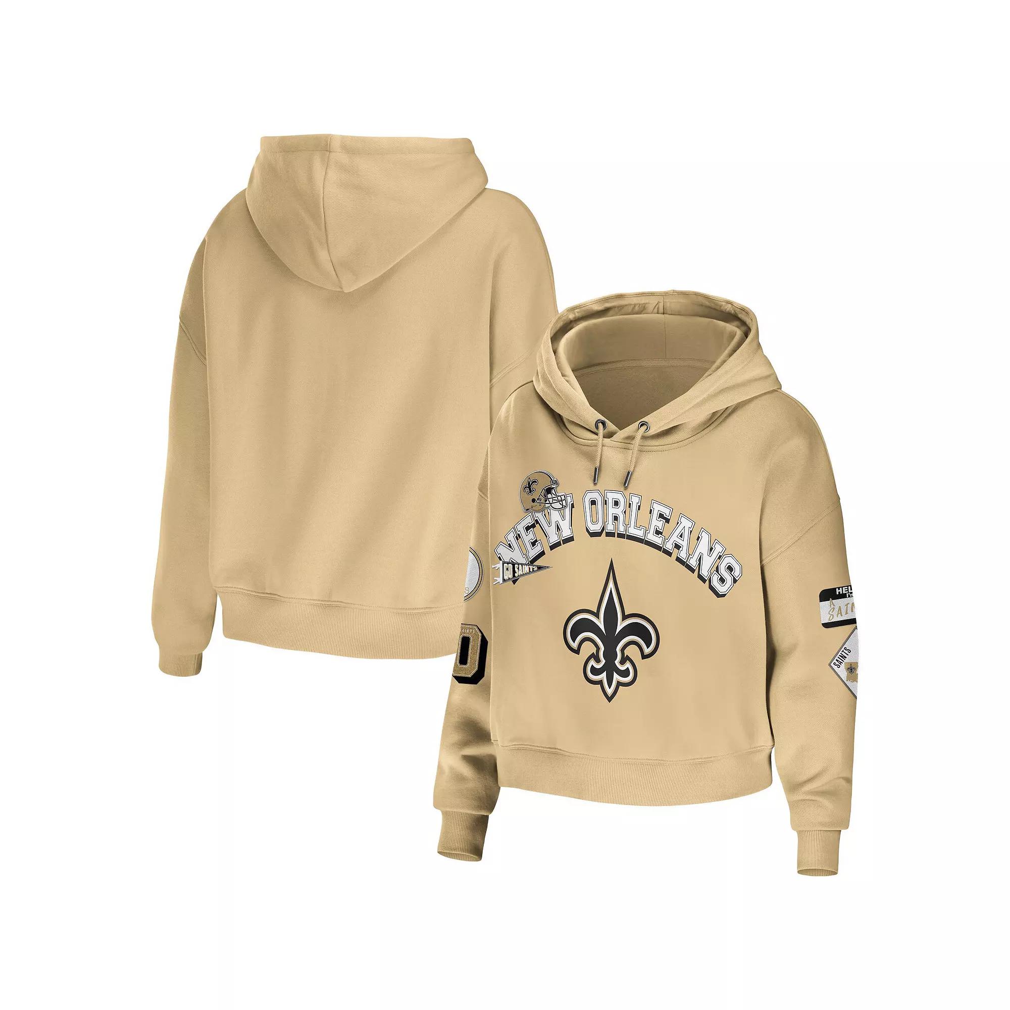 Women's WEAR by Erin Andrews Gold New Orleans Saints Plus Size Modest Cropped Pullover Hoodie, Size: 1XL Product Image
